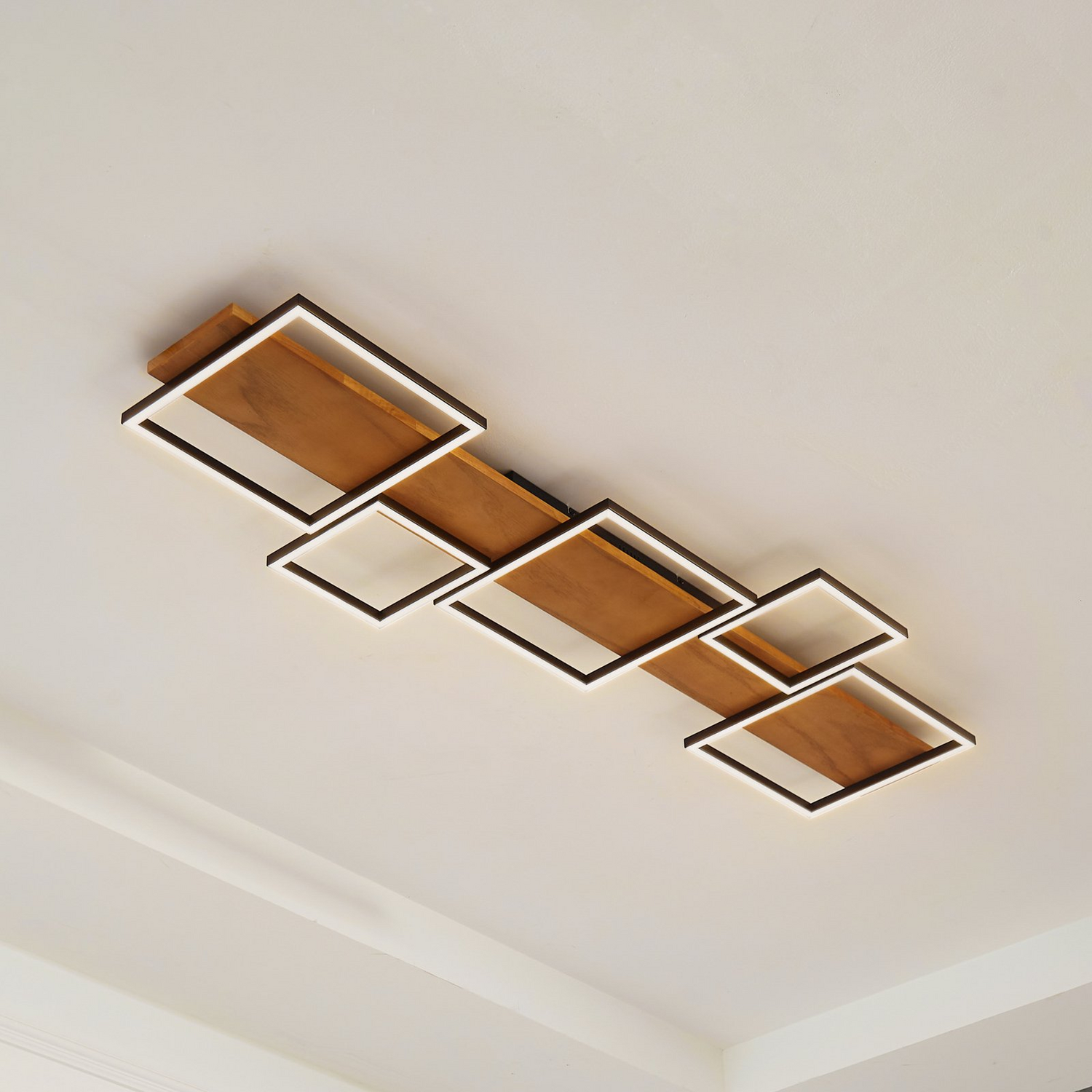 B-Ware Lindby Deckenleuchte Deckenlampe Led Galad Schwarz Holz Dimmfunktion Fünf Lic668