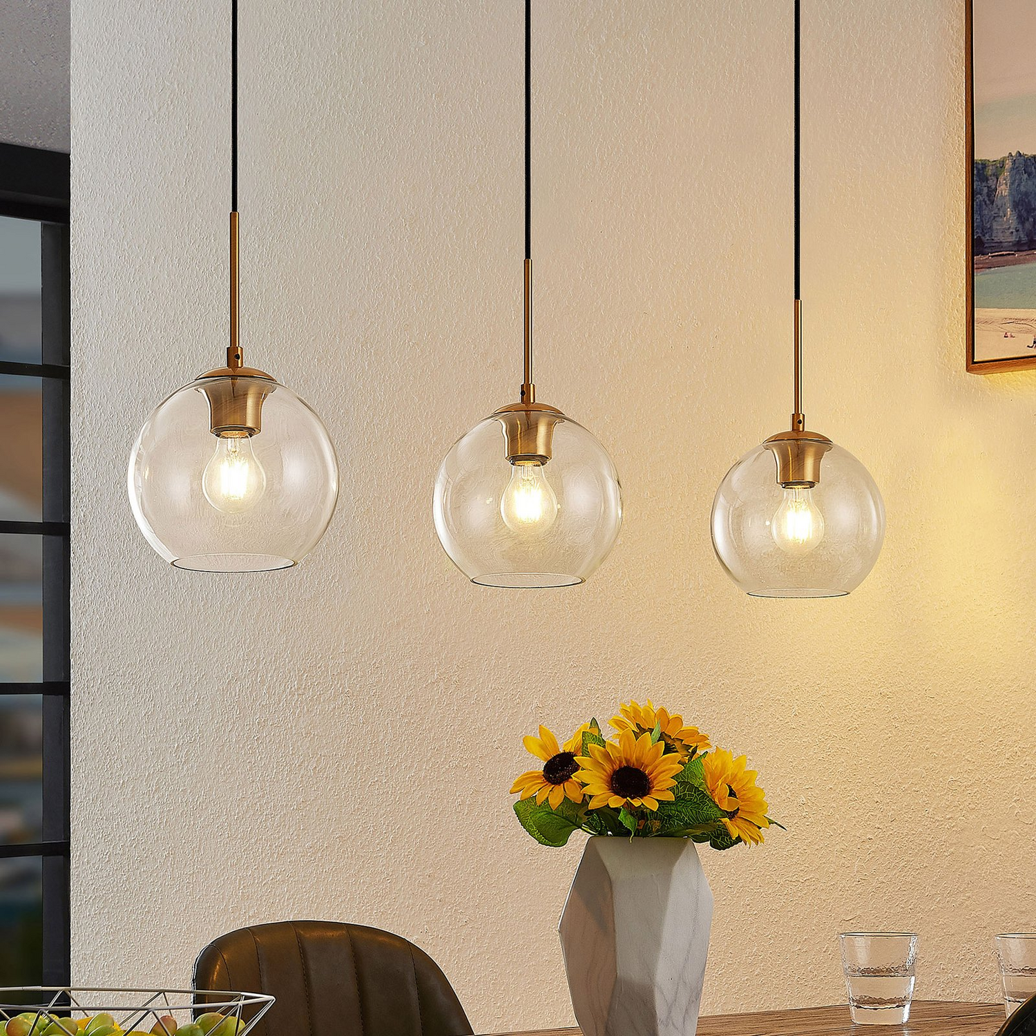 B-Ware Lindby Hängeleuchte Pendelleuchte Grady Messing Glas Lampe Leuchte Led 110 Cm98