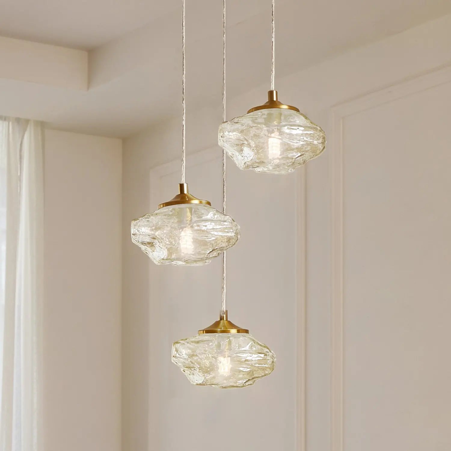 B-Ware Lindby Hängelampe Piatra Hängeleuchte Deckenlampe ø25cm 3 Flg Amber/Messing G116