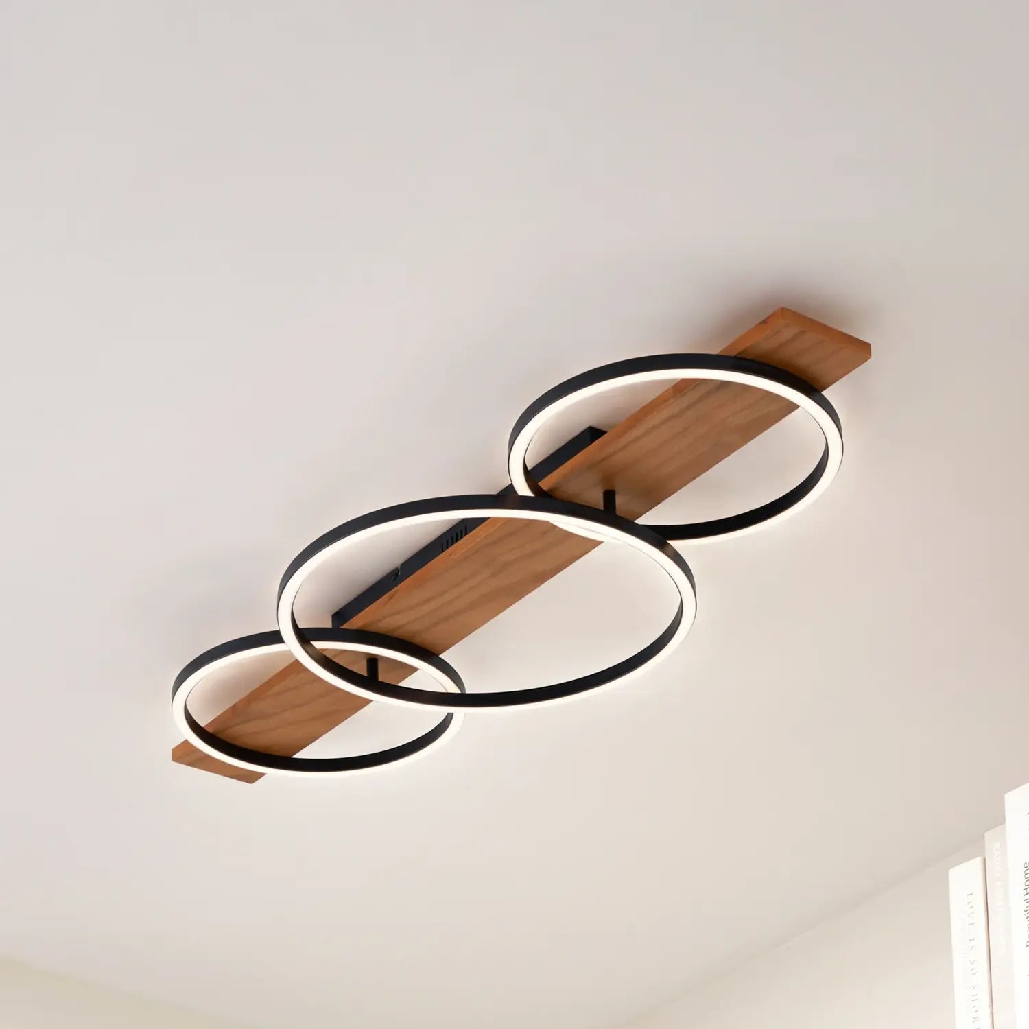 B-Ware Lindby Deckenleuchte Deckenlampe Led Galad Holz Schwarz Lampe Leuchte 3flg 98cm
