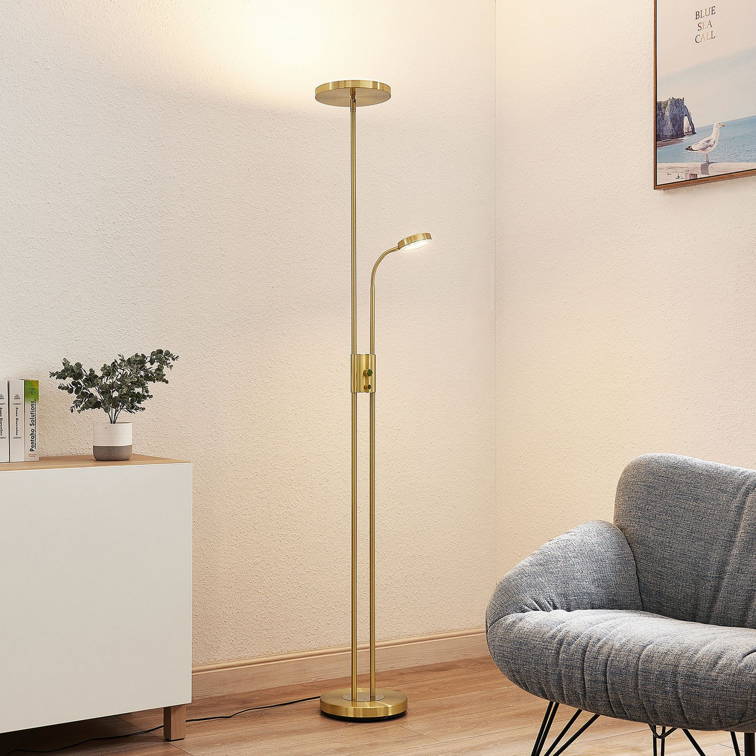 B-Ware Lindby Stehleuchte Stehlampe Led Seppa Messing Metall Leselampe Siehe Text