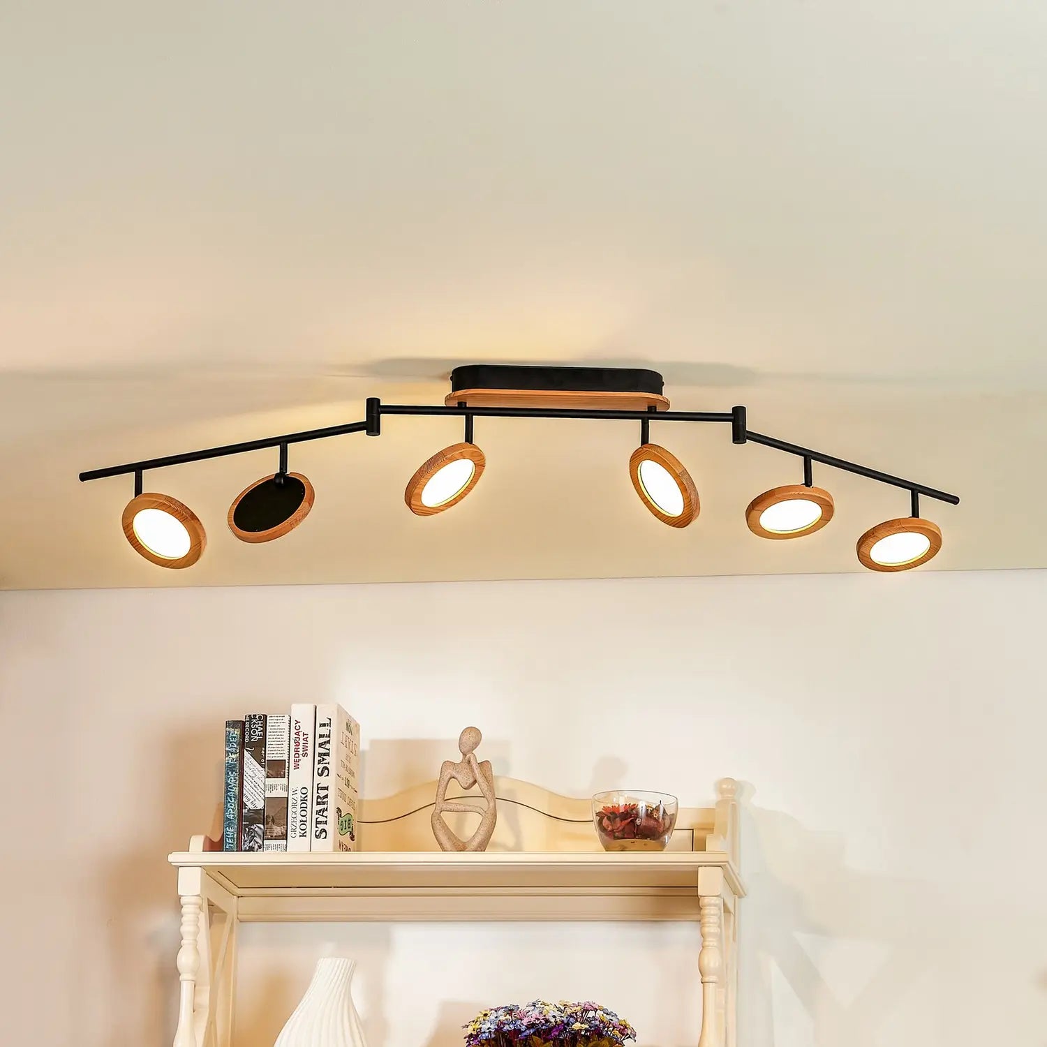 B-Ware Lindby Strahler Spot Led Holz Schwarz Weiß 152 Cm Deckenleuchte Mit Dimmer