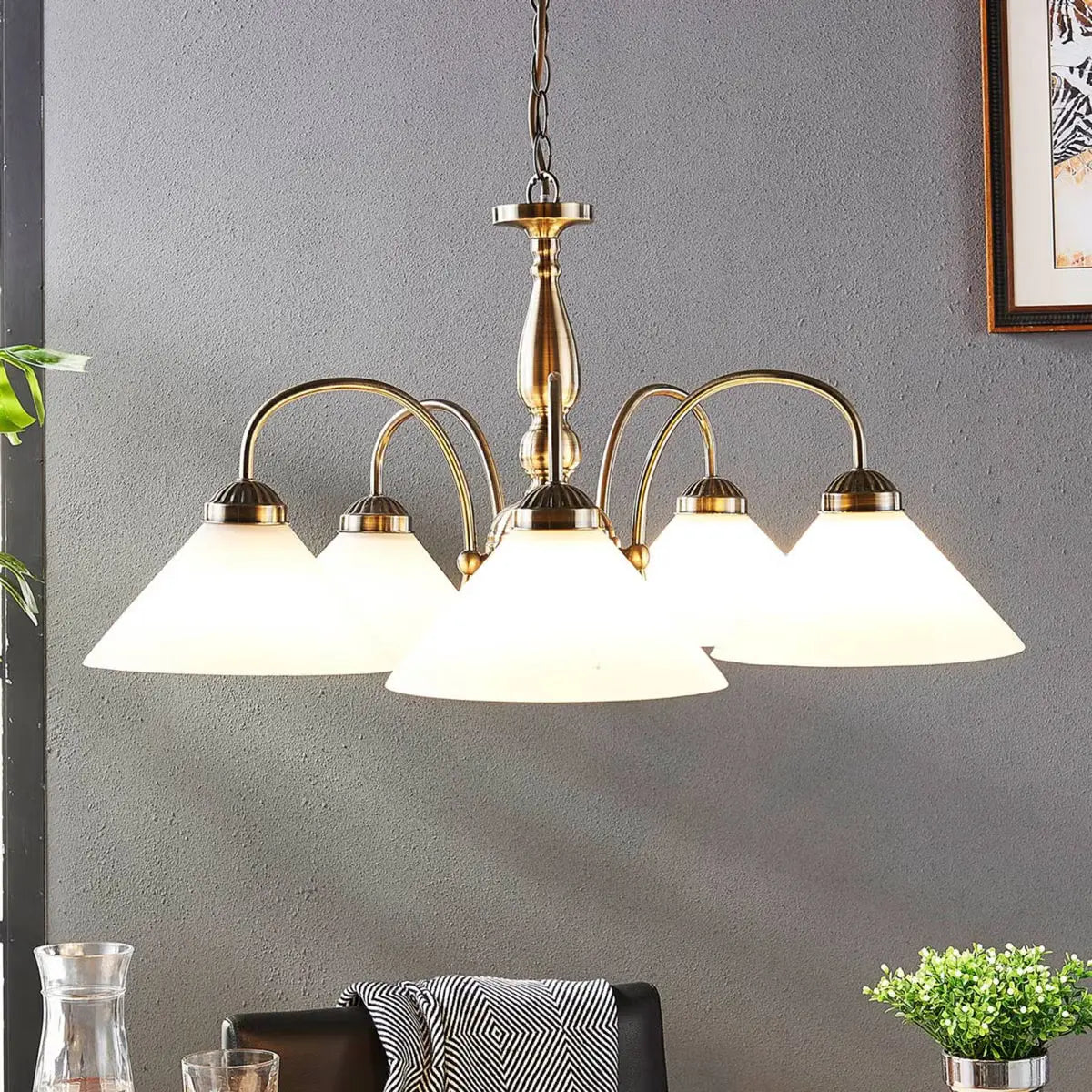 B-Ware Lindby Glas Pendelleuchte Otis 5 Flg Deckenlampe Hängeleuchte E27 Siehe Text