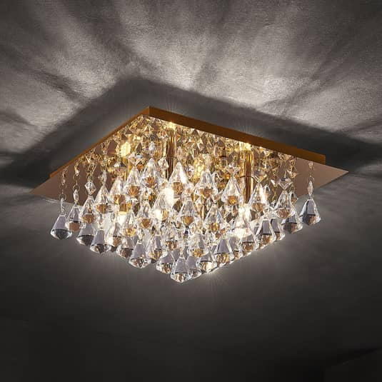 B-Ware Lindby Rimedia Kristall Deckenlampe Deckenlampe Lampe Leuchte 9 W G9 Gold 35cm