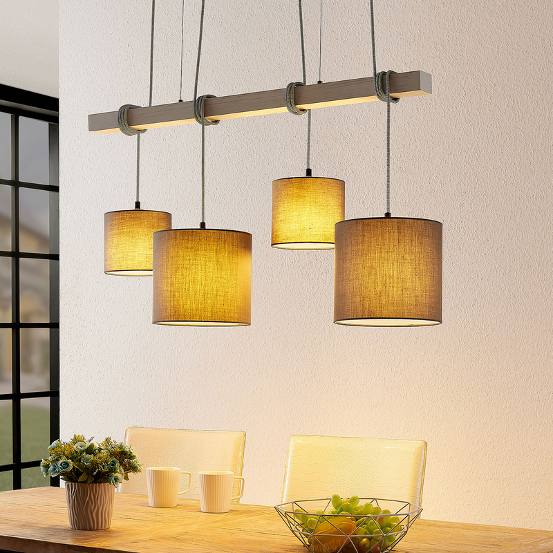 B-Ware Lindby Rukaia Pendelleuchte, Stoffschirme Grau 4 Fl. Pendelleuchte Lampe Leuc979
