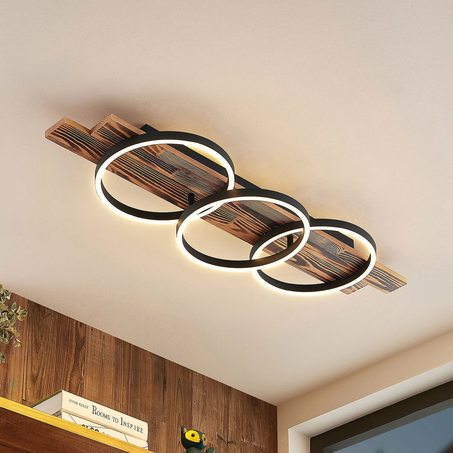 B-Ware Lindby Deckenleuchte Deckenlampe Led Sentoa Holz Wohnzimmer Esszimmer Dimmbar