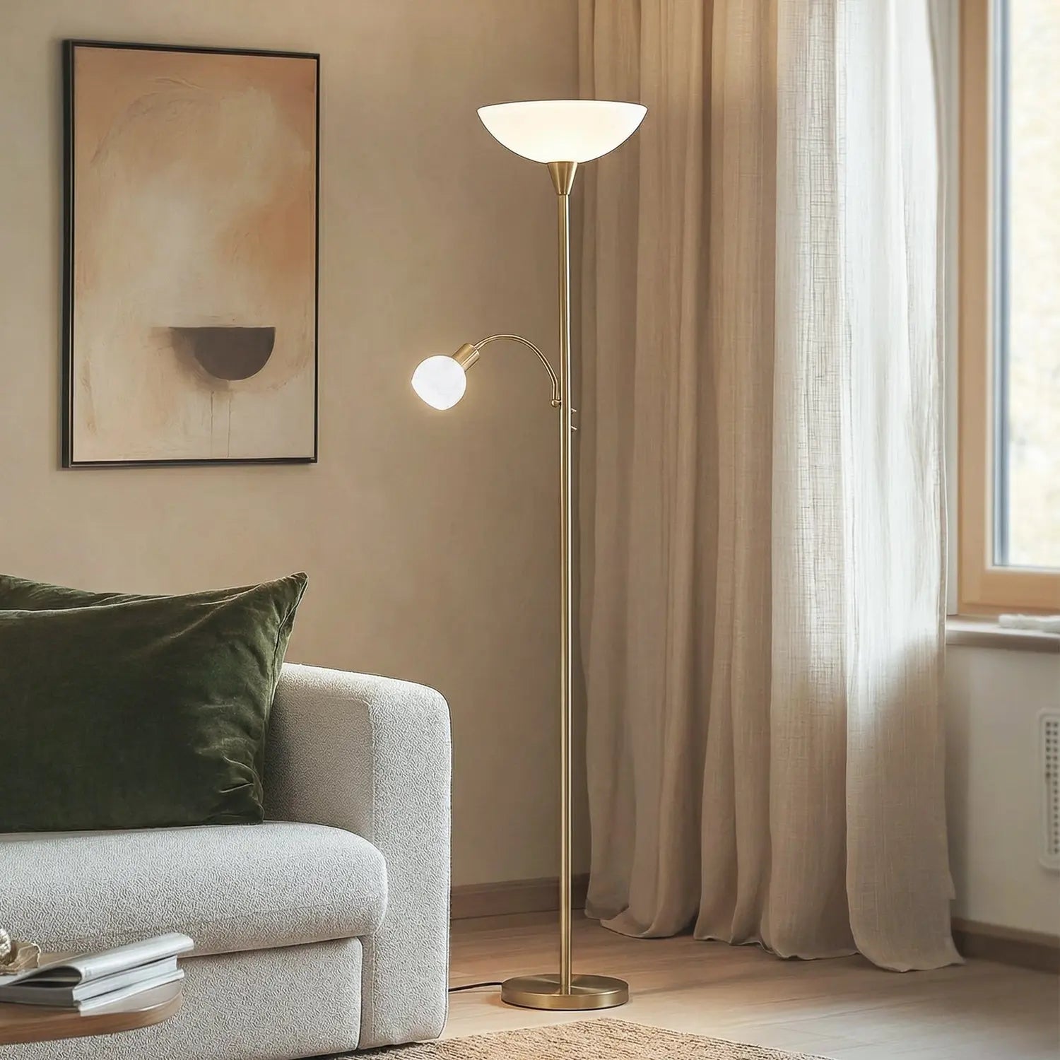 B-Ware Lindby Stehlampe Stehleuchte Elaina Leselicht Messing E27 Metall Glas Warmweiß