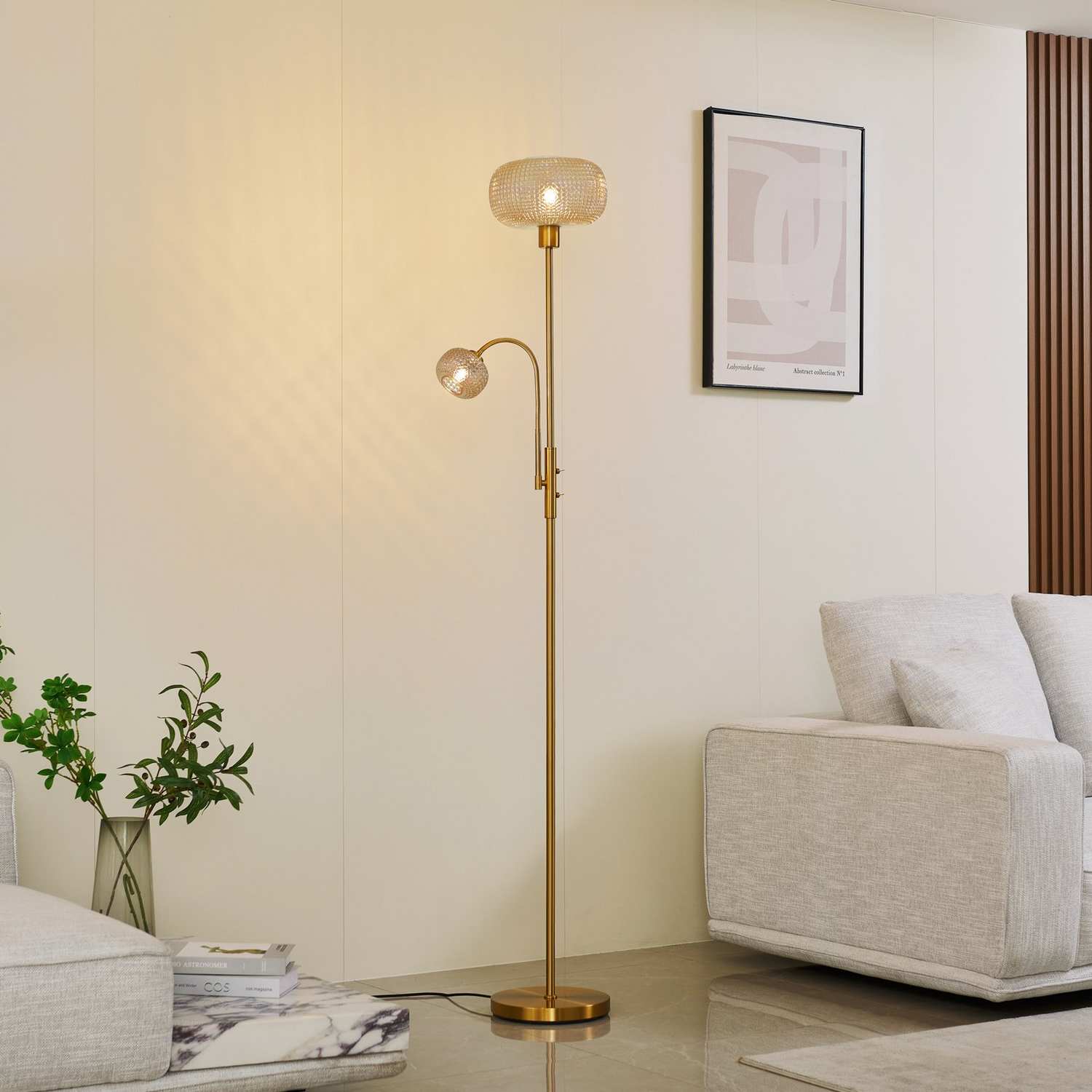 B-Ware Lindby Stehleuchte Aliette Stehlampe Standleuchte E27 Gold/Amber Glas Leselicht