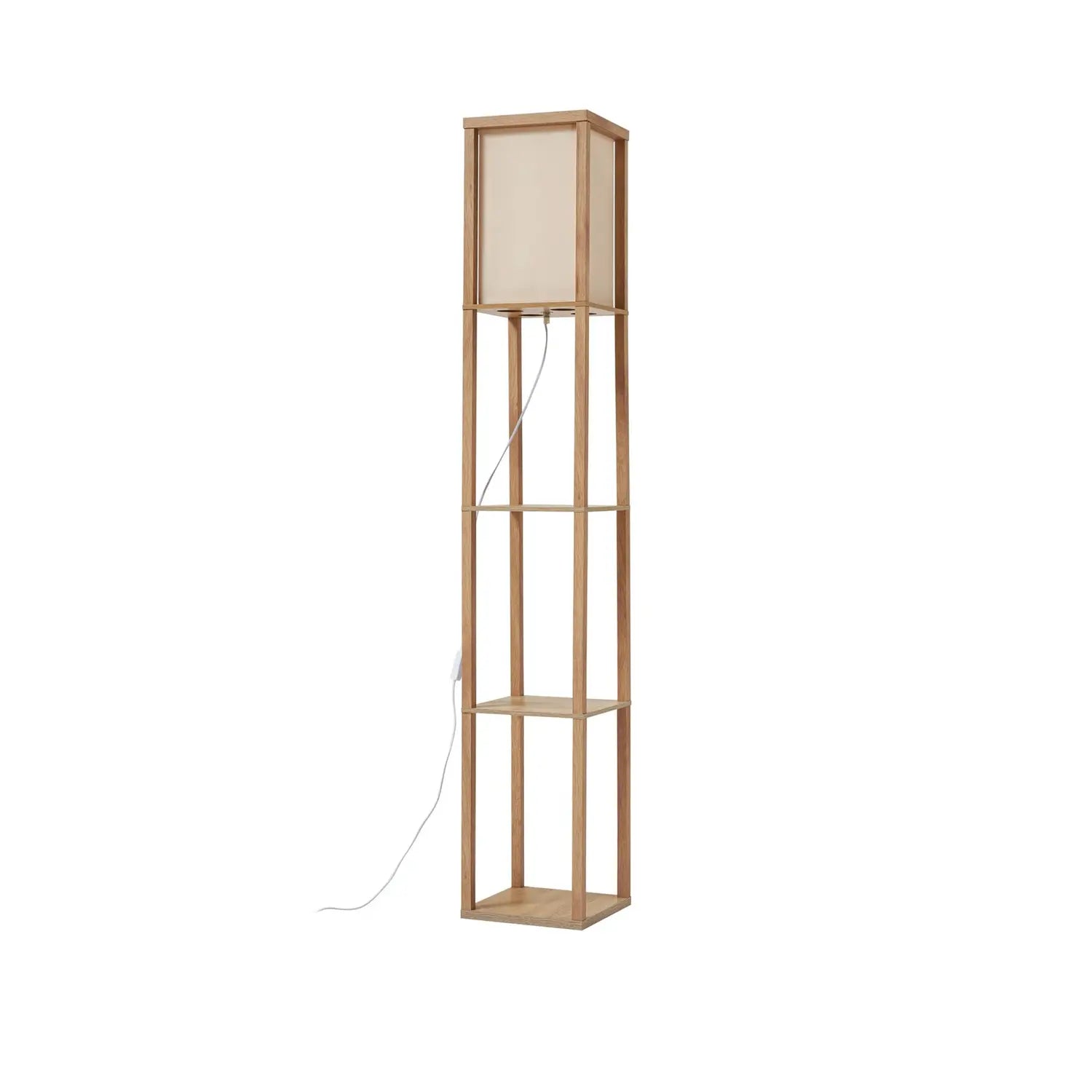 B-Ware Lindby Stehleuchte Lampen Birta Regal Holz Holzfarben Weiß Textil Kiefernholz