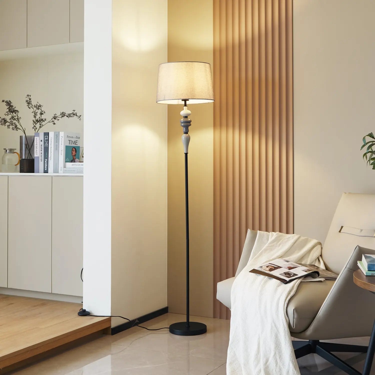 B-Ware Lindby Stehlampe Bodenleuchte Haldorin Grau Schwarz Textil Metall Wohnzimmer
