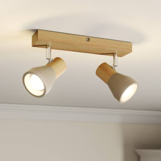 B-Ware Lindby Strahler Filiz Deckenlampe Deckenlampe Lampe Holz Und Beton 2 Flammig