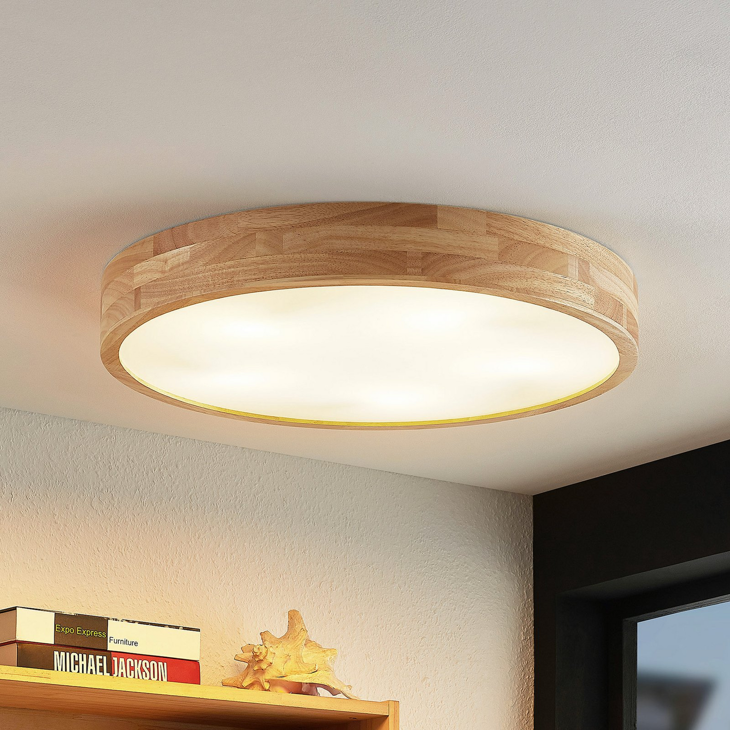 B-Ware Lindby Tanju Deckenlampe Deckenlicht Lampe Leuchte E27 Eiche Hell Weiß ø 60 Cm