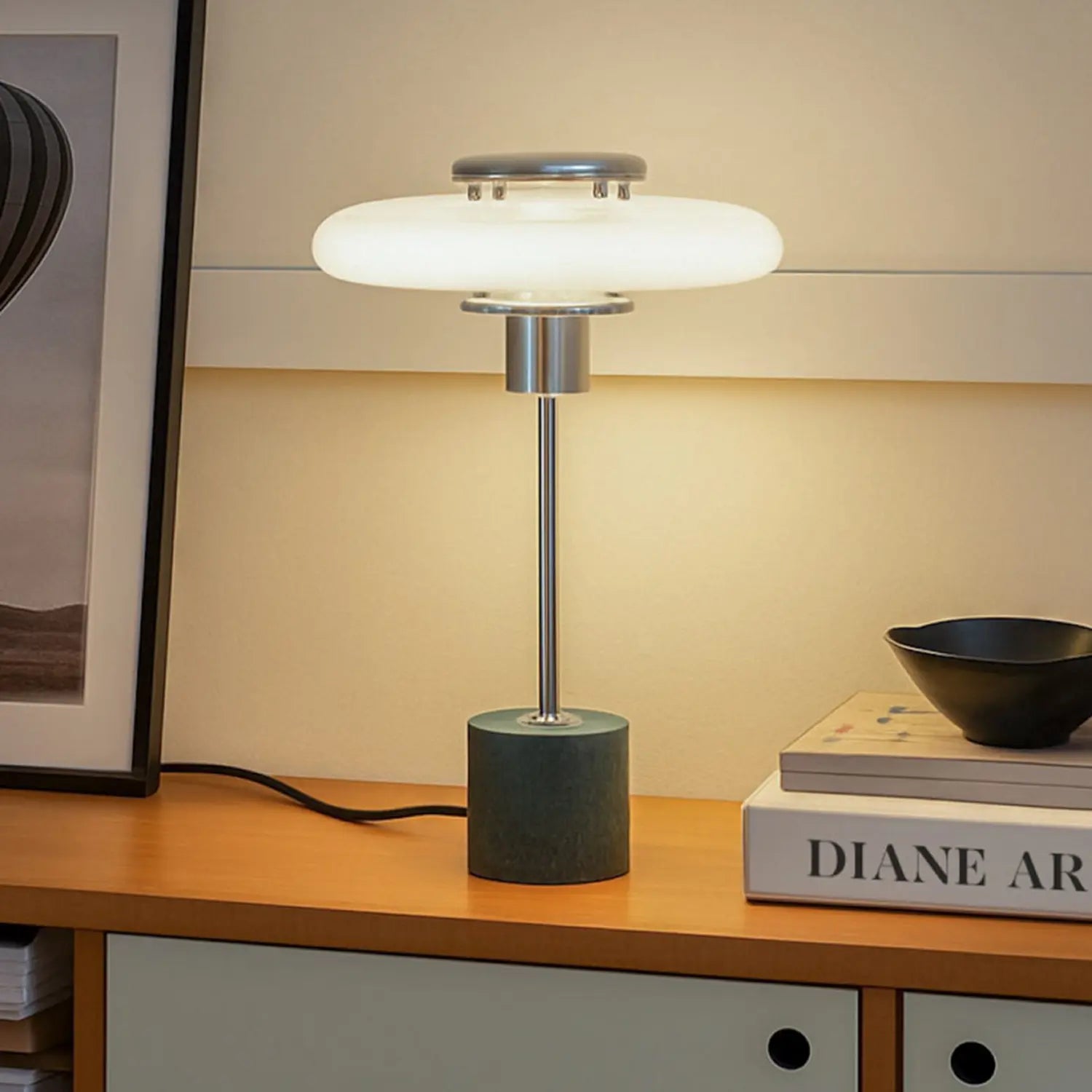 B-Ware Lindby Tischlampe Branford Tischleuchte Retro Lampe Weiß Grün Opalglas/Marmor