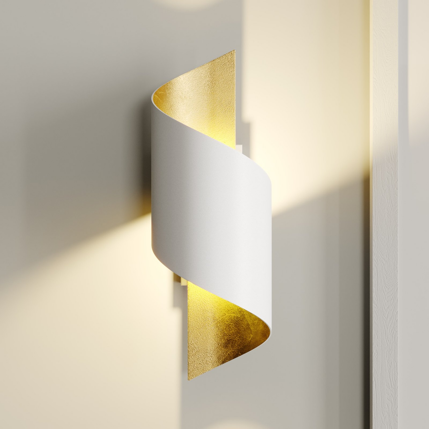 B-Ware Lindby Wandleuchte Wandlampe Desirio Weiß Gold Metall Lampenschirm Spiralför339