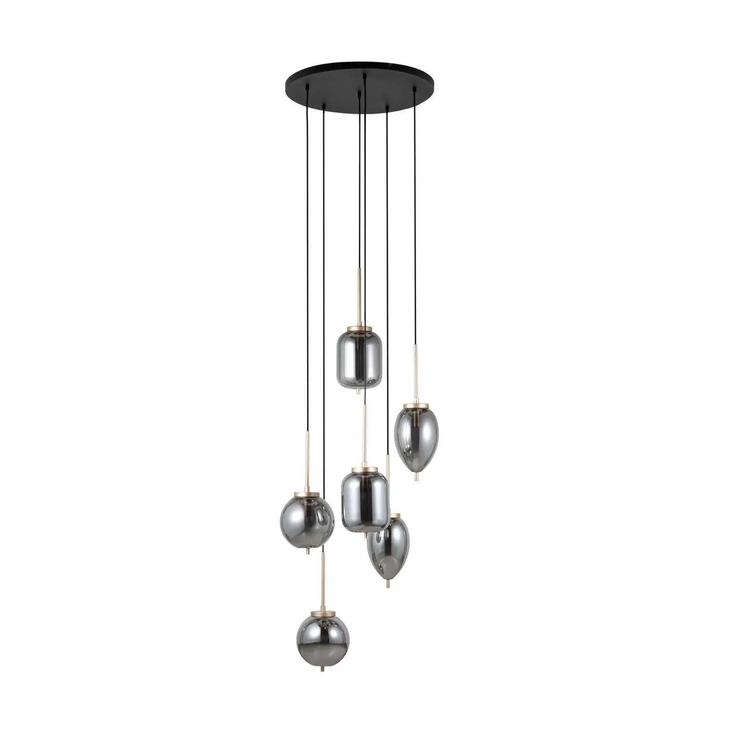 B-Ware Lucande Hängeleuchte Pendelleuchte Elani Glas Schwarz Gold E14 Led 6 Flammig