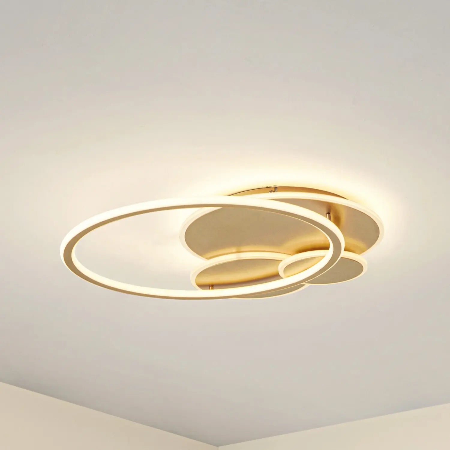 B-Ware Lucande Deckenleuchte Deckenlampe Led Gold Metall Dimmbar Circulo 60 Cm