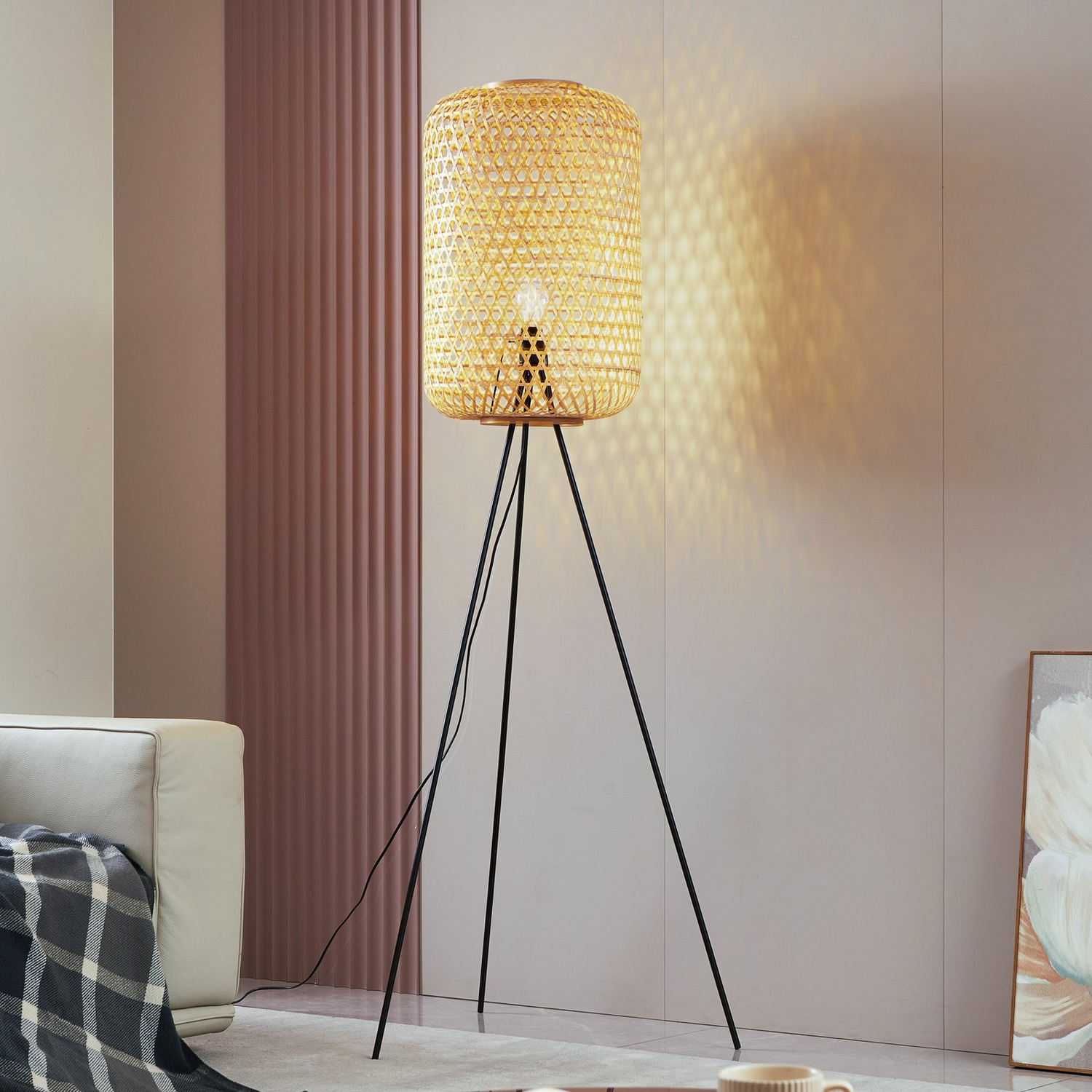 B-Ware Lucande Jorick Stehleuchte Stehlampe Leuchte Lampe Bambus Siehe Text/Foto