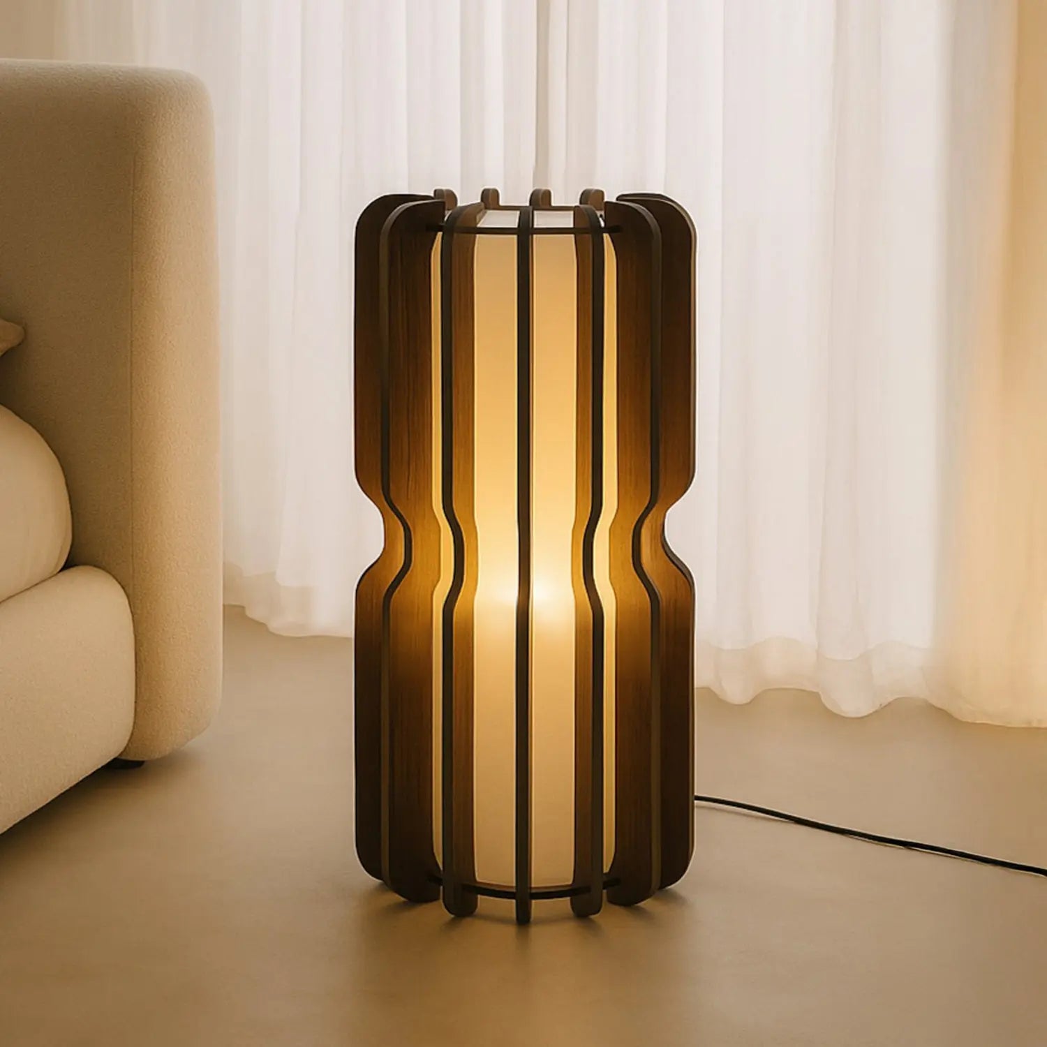 B-Ware Lucande Stehleuchte Juneta Standleuchte Stehlampe 75 Cm Braun Holz Textil