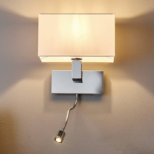 B-Ware Lucande Wandleuchte Wandlampe Tamara Led Flexarm Stoff Metall Weiß Chrom Schalte