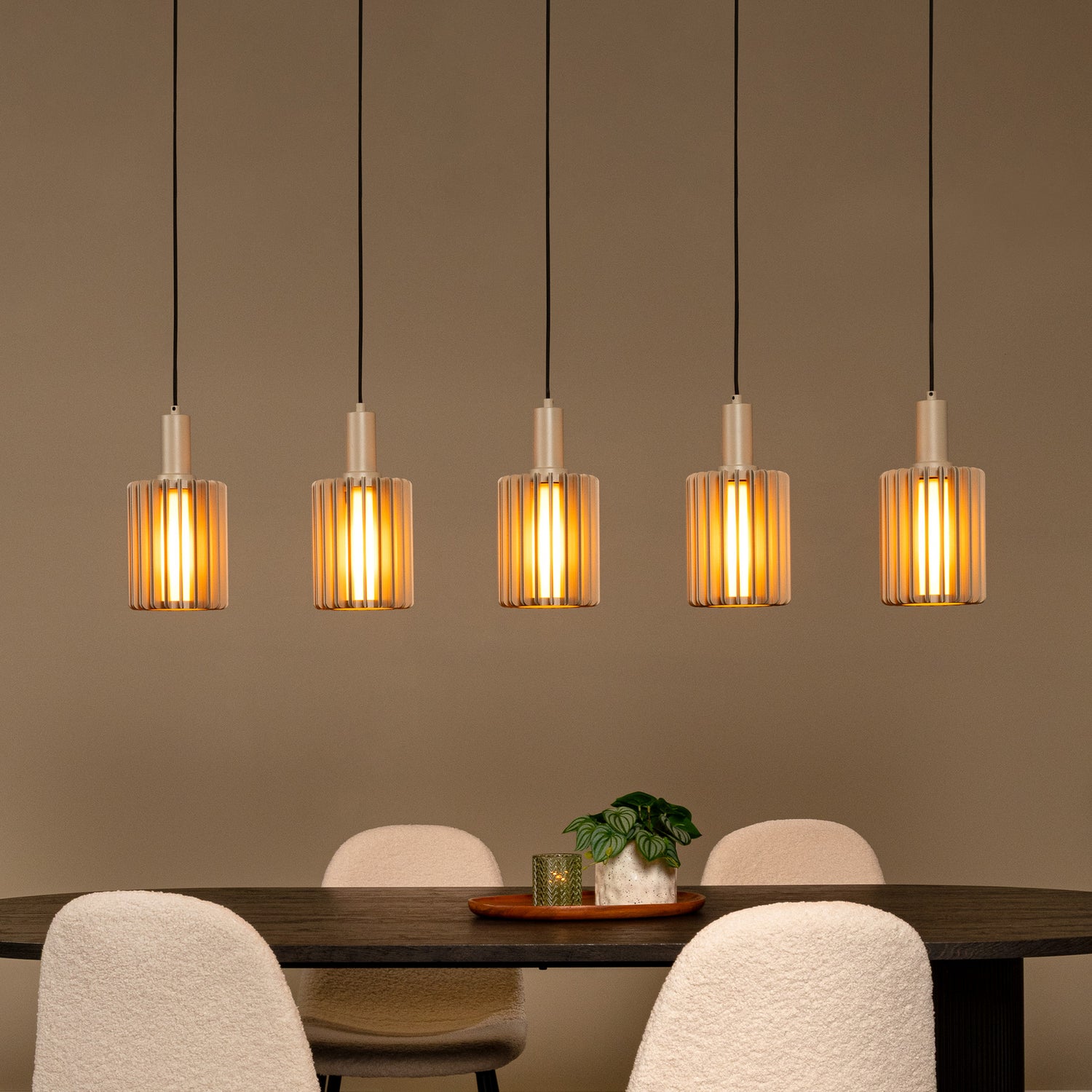 B-Ware Lucide Pendellampe Hängeleuchte Lambres Glas Metall Taupe 5 Flammig E27 Led