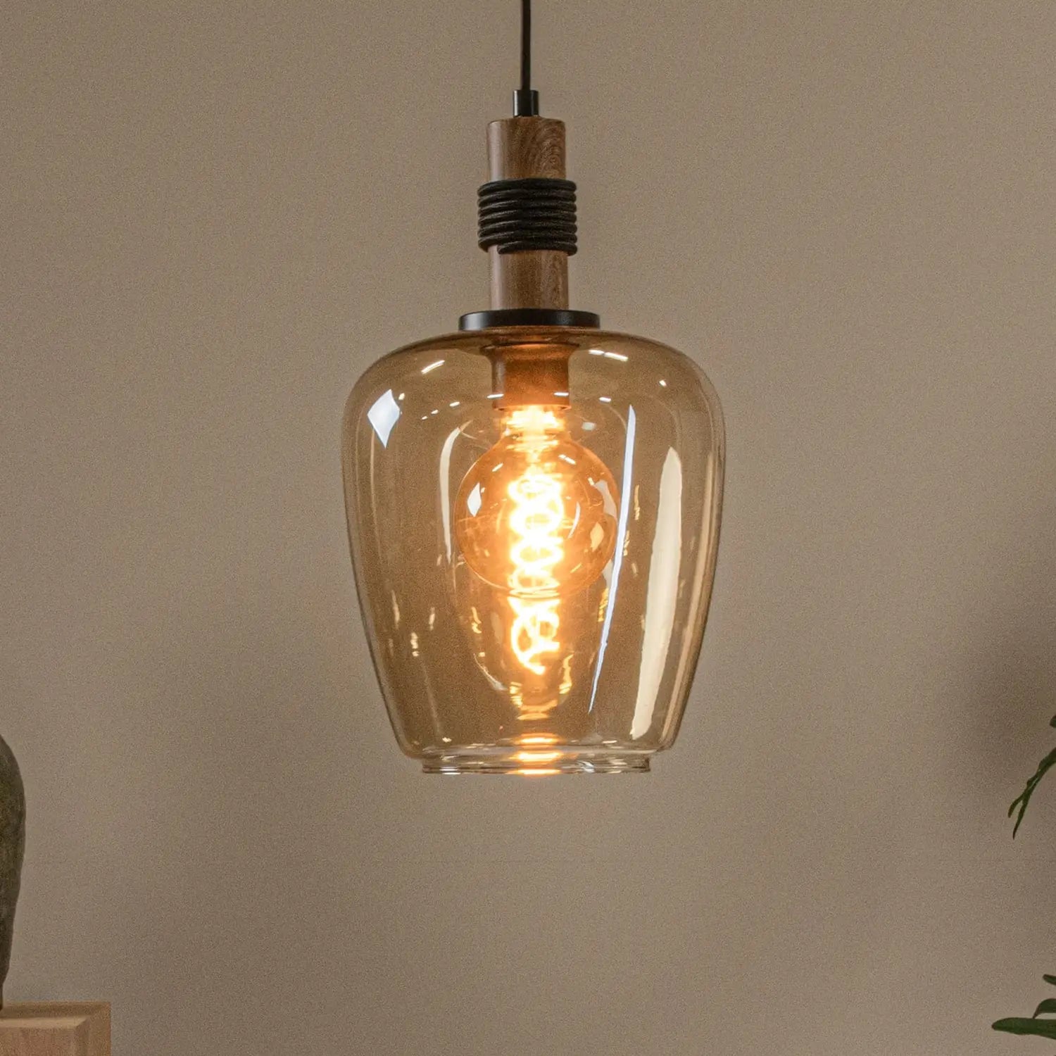 B-Ware Lucide Pendelleuchte Hängelampe Glas Amber Schwarz Ilona ø 22 Cm E27 Led Lampe