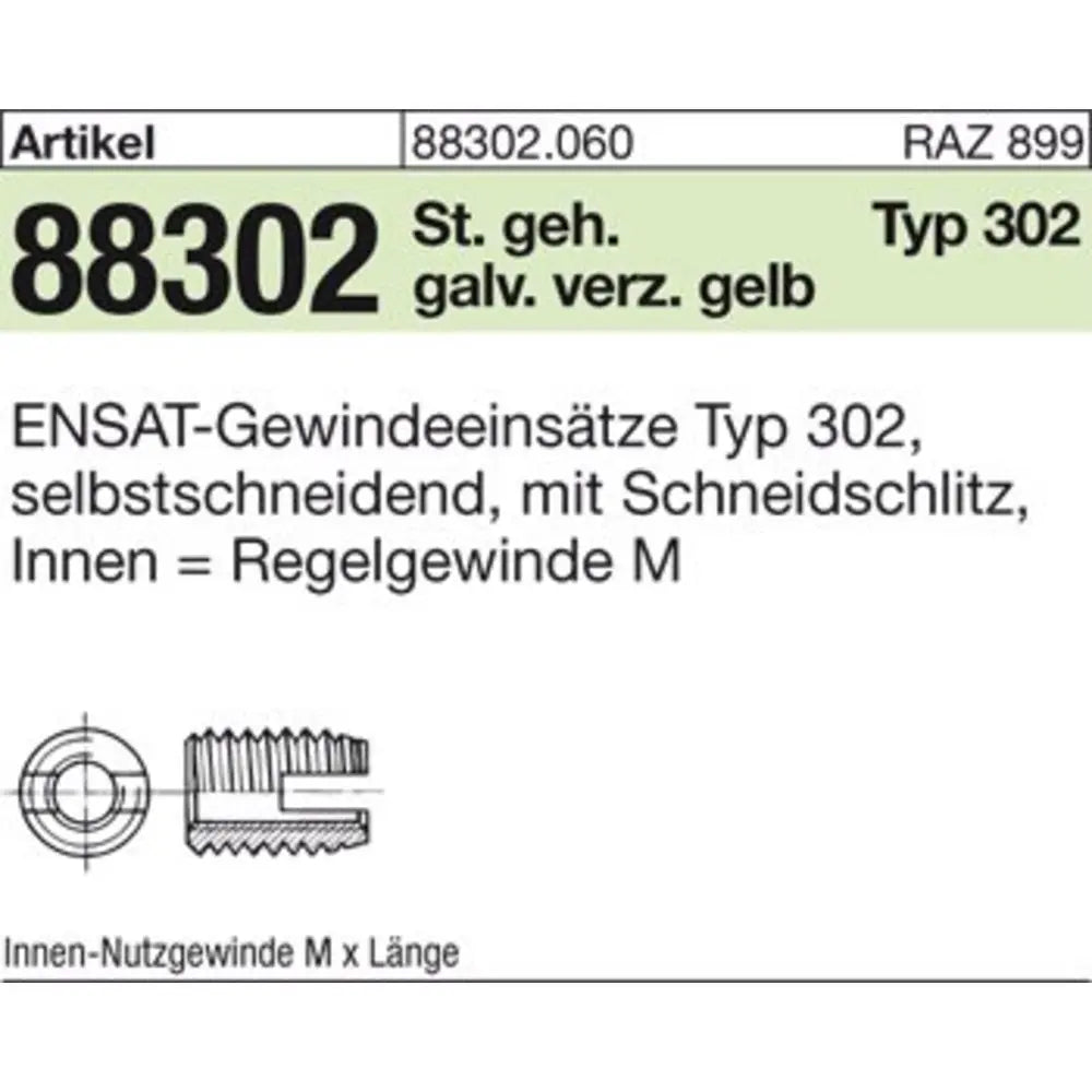 B-Ware Gewindeeinsatz Ensat Gewindebuchse Stahl Typ 302 M16x22 Galv Verzinkt 10 Stück
