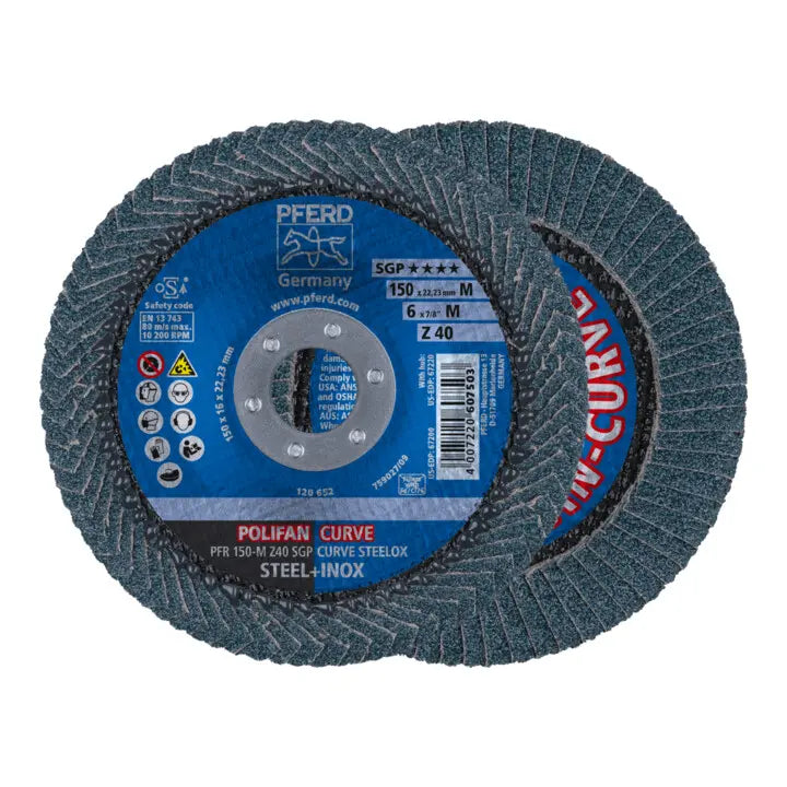 B-Ware Pferd Fächerscheibe Schleifscheibe Polifan Curve Sgp Stahl Edelstahl 150x22,23mm