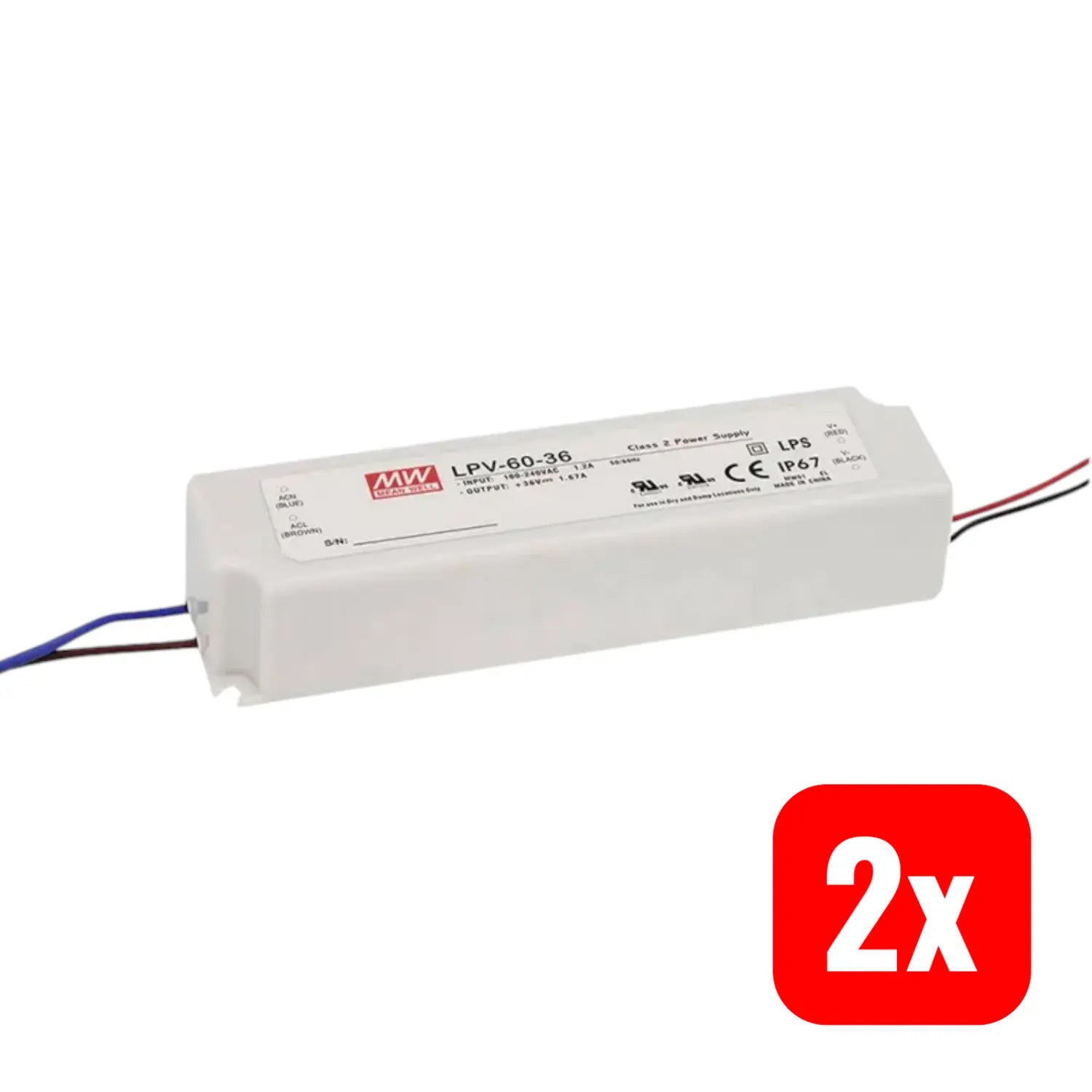 B-Ware Mean Well Led Trafo Netzteil Konstantspannung Class2 Ip67 60 W 24 V 2 Stück