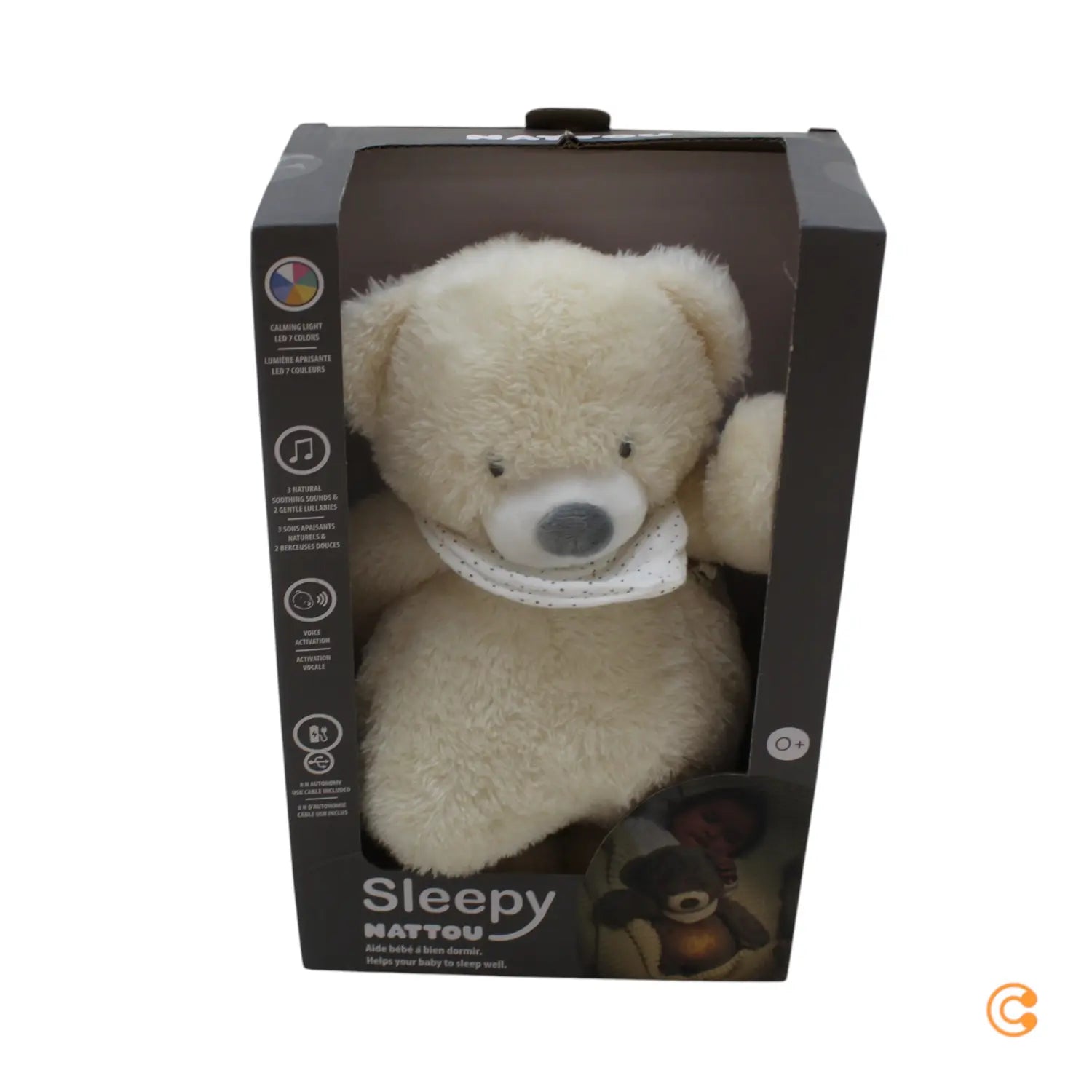 B-Ware Nattou Nachtlicht Kuscheltier Plüschtier Bär Sleepy Greifpunkte Beige Spieluhr