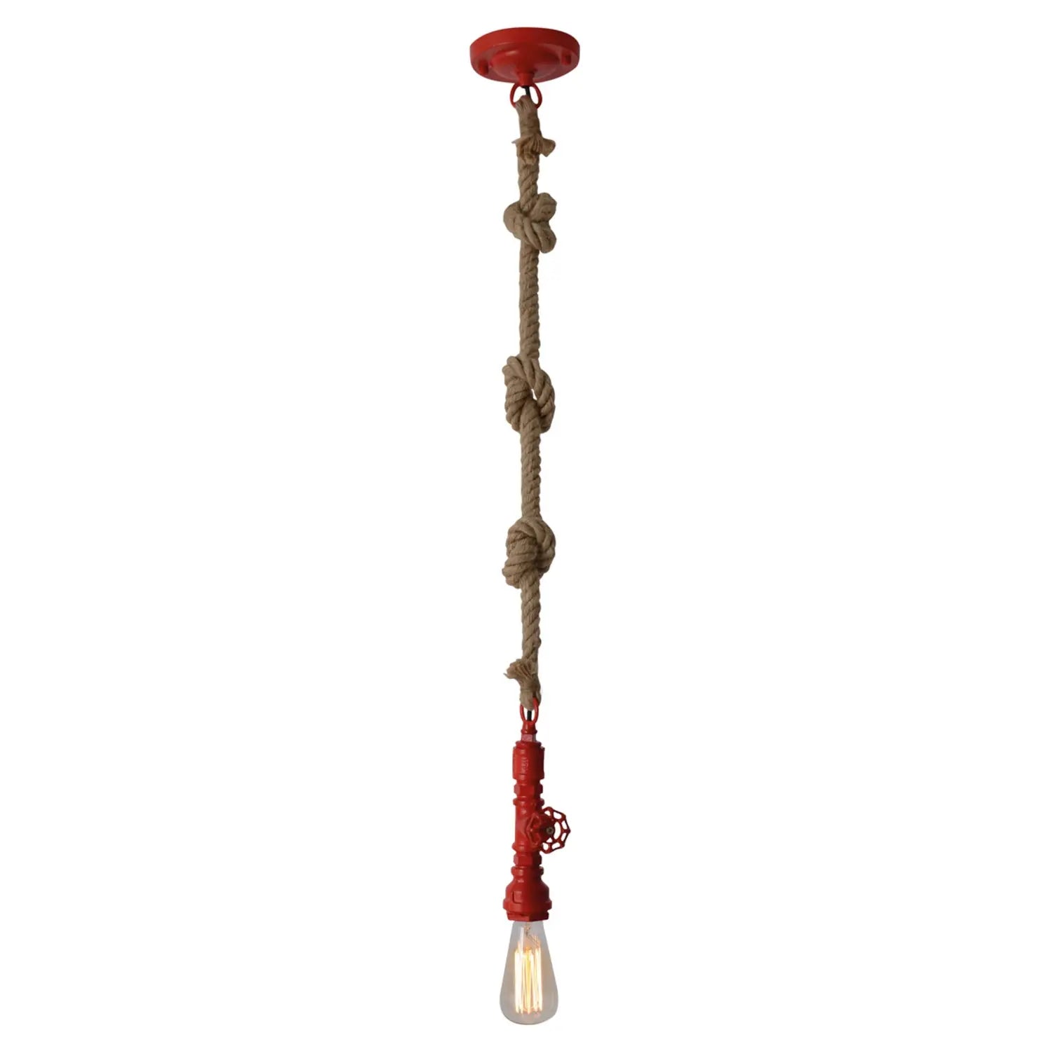 B-Ware Näve Pendelleuchte Hängelampe Vintage Hanfseil Metall Hellbraun Rot E27 Dimmbar