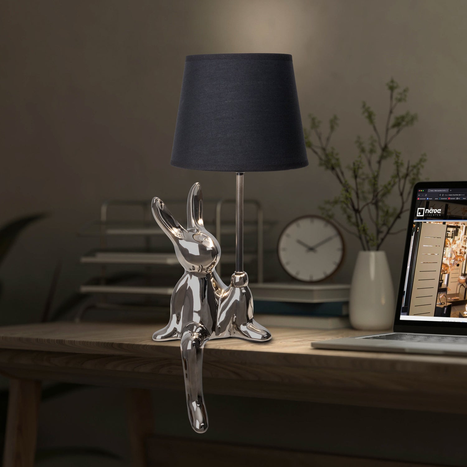 B-Ware Näve Tischleuchte Lampe Helge Silber Keramik Textil Schalter E14 Led 45 Cm Ip20