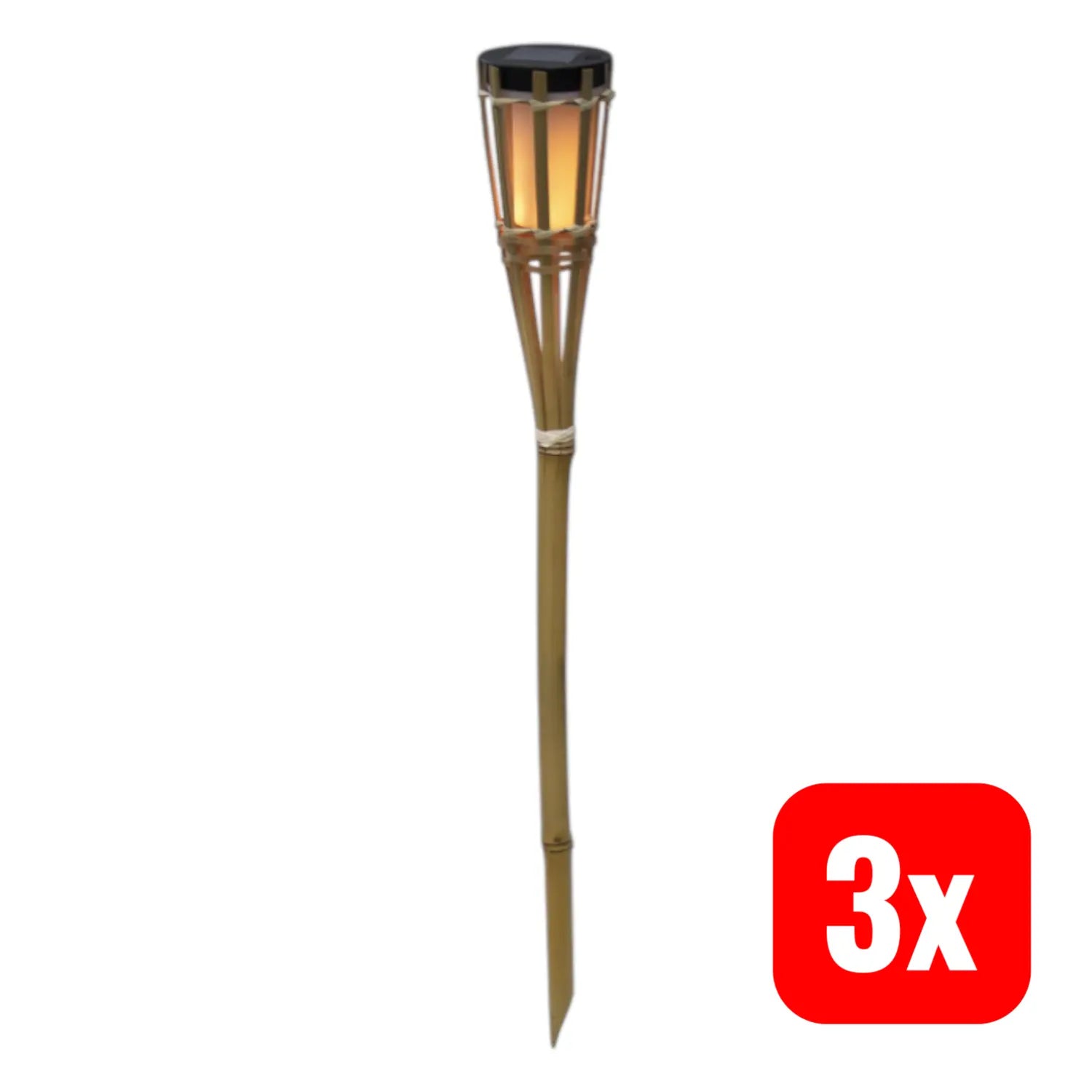 B-Ware Newgarden Hiama Gartenfackel Solarlampe Led Bambus Warmweiß Ip44 Schalter 3 Stk