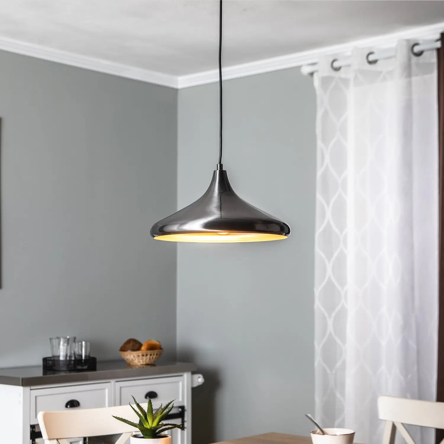 B-Ware Opviq Leuchte Hängeleuchte Pendelleuchte Kuppel Metall Silber Berceste ø 35 Cm
