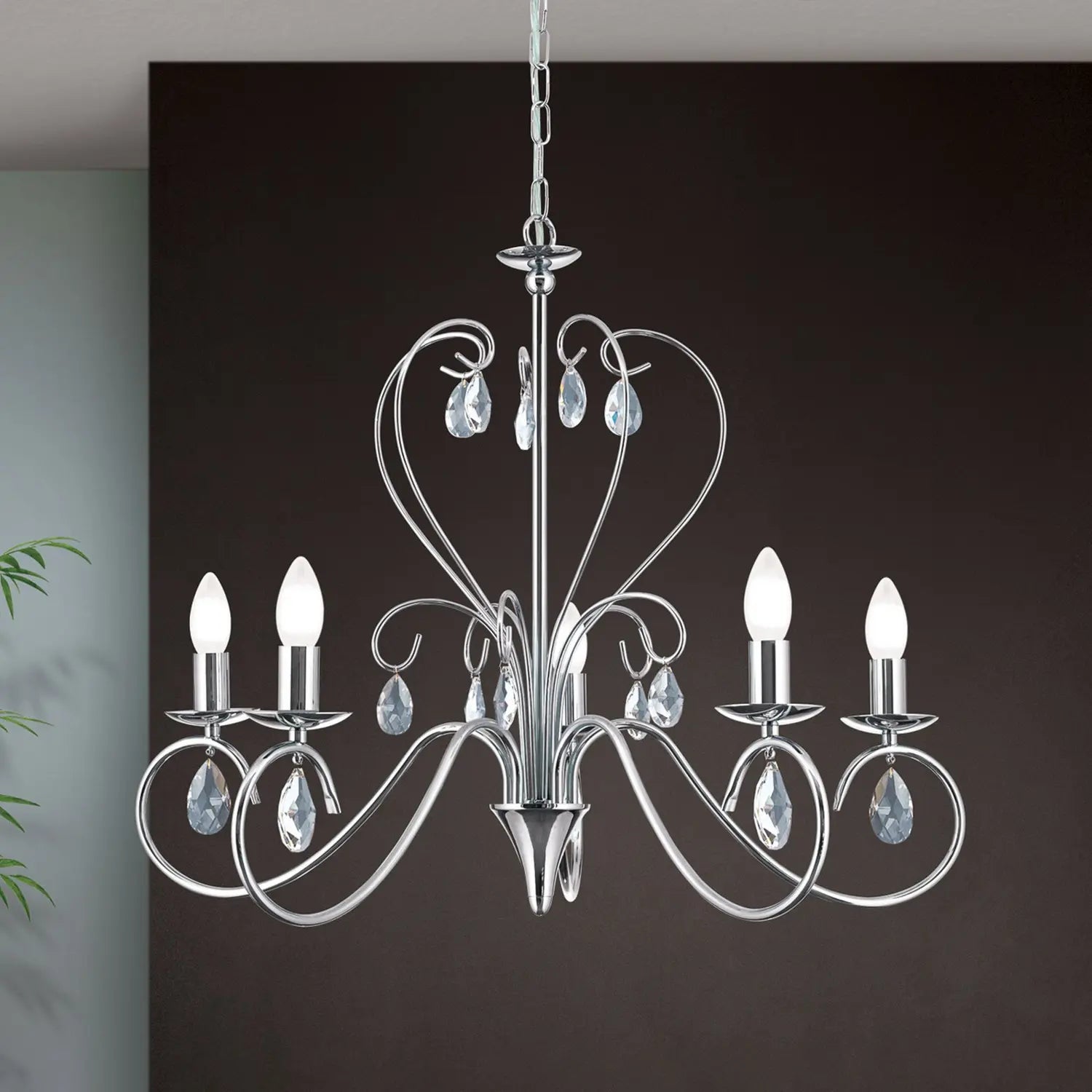 B-Ware Orion Kronleuchter Deckenlampe Alessia Kristallglas Chrom 5 Flammig