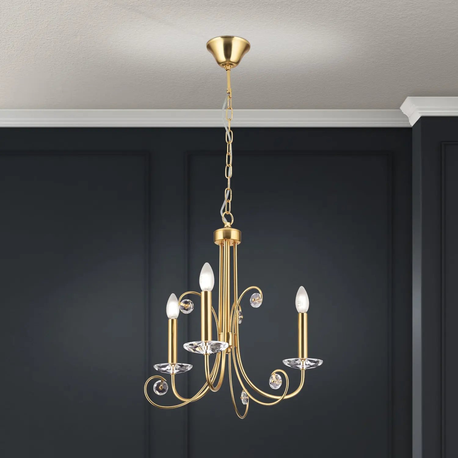 B-Ware Orion Kronleuchter Deckenleuchte Ariane Kristall Lampe Goldfarben 3 Flammig 50cm