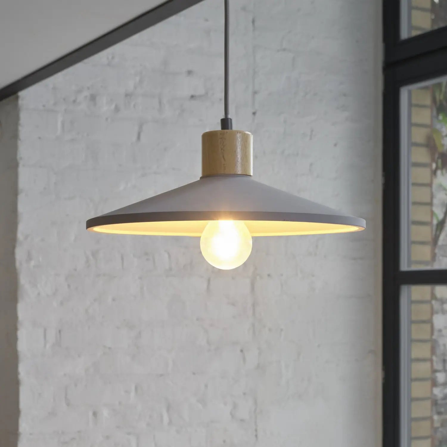 B-Ware Osram Hängeleuchte Pendelleuchte Concrete Wood ø32cm Grau Holz Beton Lampe E27