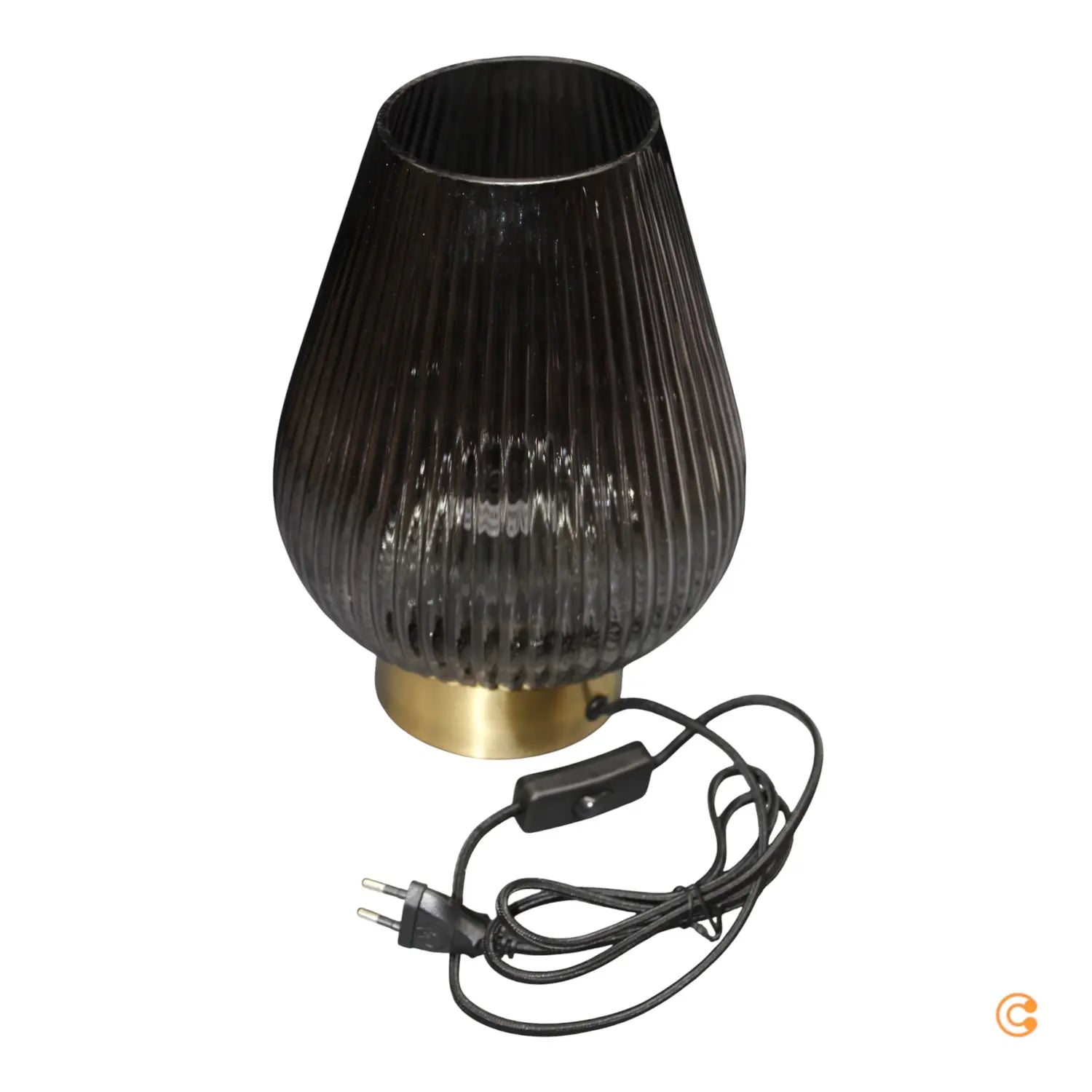 B-Ware Pauleen Tischleuchte Lampe Glas Rauchgrau Messing Schalter E27 28cm 19cm 40 W