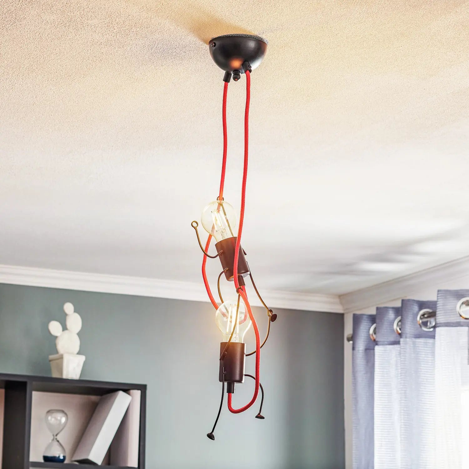 B-Ware Pendelleuchte Hängelampe Bobi 2 Stahl Schwarz Rot Kabel Wohnzimmer E27 2 Flg