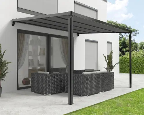 B-Ware Pergola Pergolamarkise Sonnenschutz Markise Stoff Anthrazit Motor Led Wand