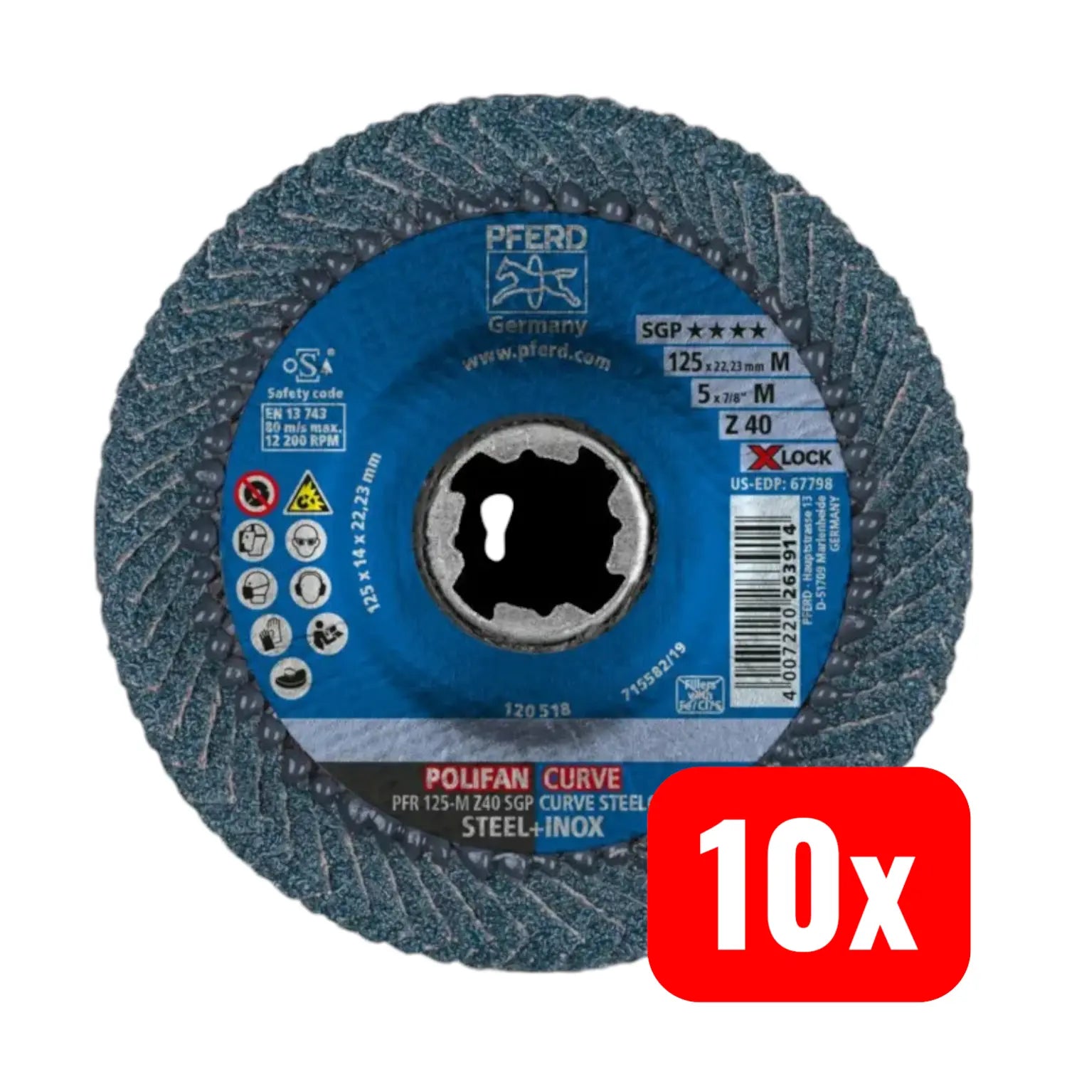 B-Ware Pferd Fächerschleifscheibe Schleifblatt Xlock Stahl 125mm K40 Mittel 10 Stück
