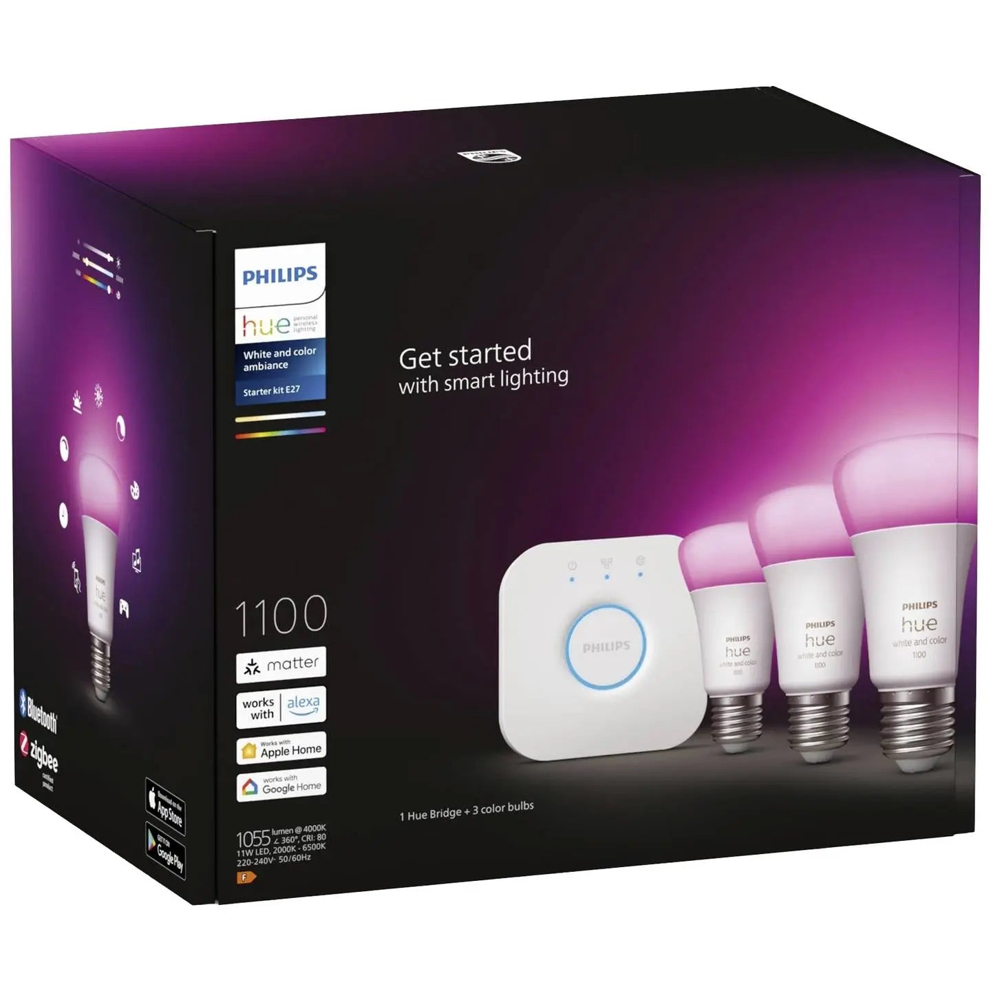 B-Ware Philips Hue Beleuchtungskit 3 Led Lampen E27 A60 Rgbw Starterset Weiß Smart Home