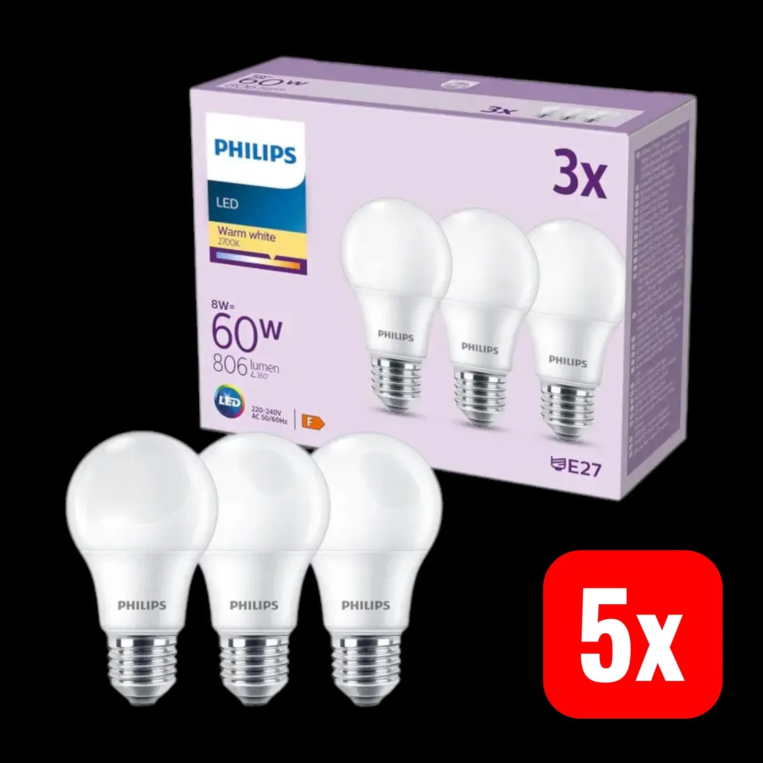 B-Ware Philips Led Lampe Birne E27 8 W 806lm 2700 K Matt 3er Set Warmweiß 5 Sets