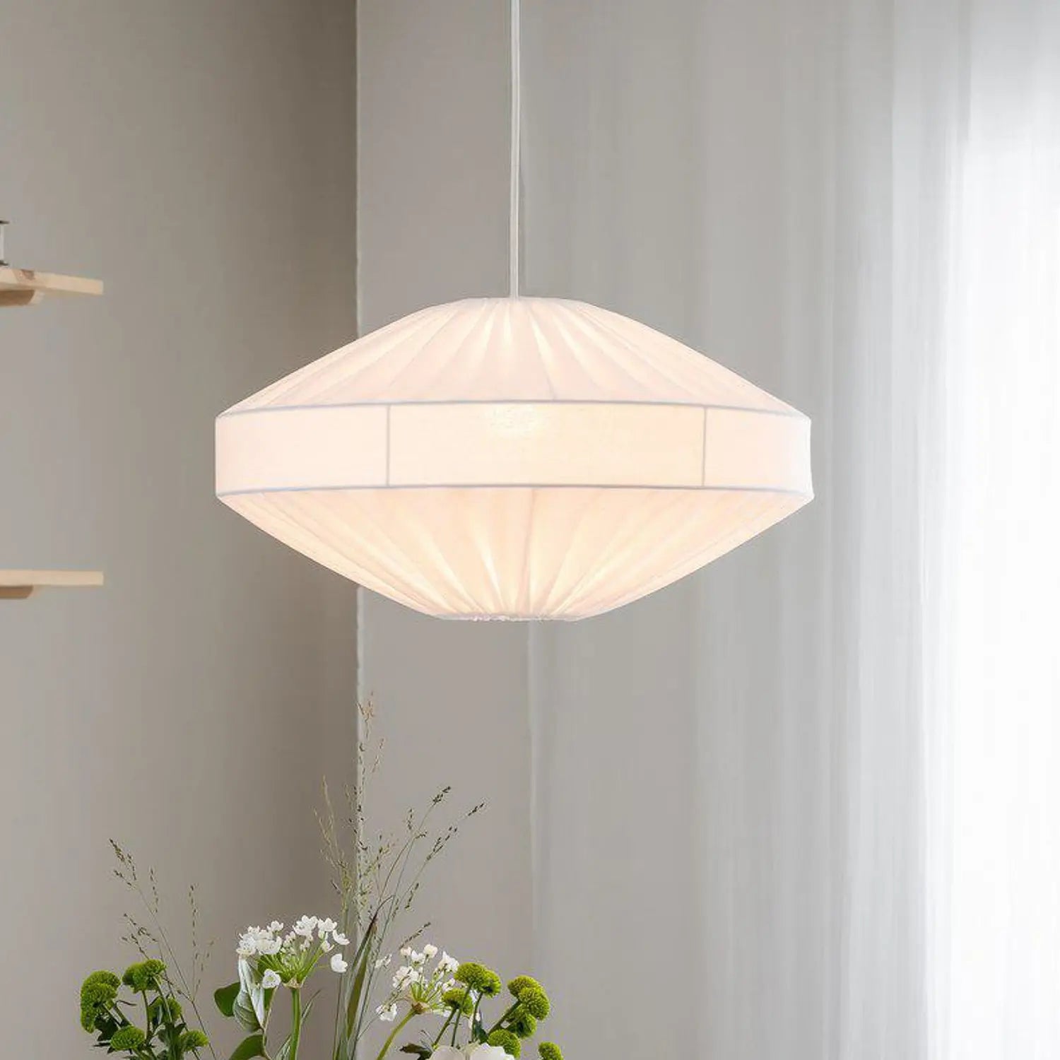 B-Ware Pr Home Hängeleuchte Lampe Edith Hauptleuchte Weiß Baumwolle 50 Cm Deckenleuchte
