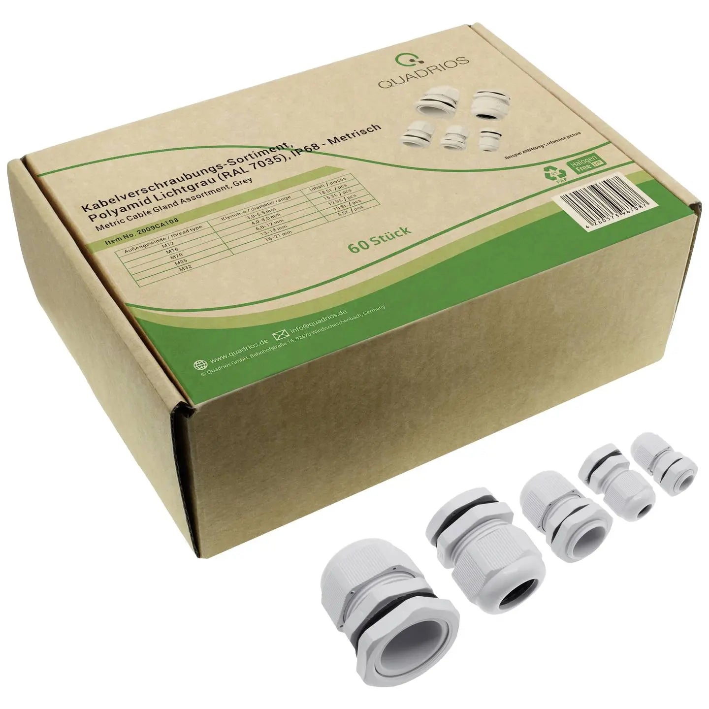 B-Ware Quadrios Kabelverschraubung Set Sortiment Pa66 Lichtgrau Gegenmutter 2 Sets