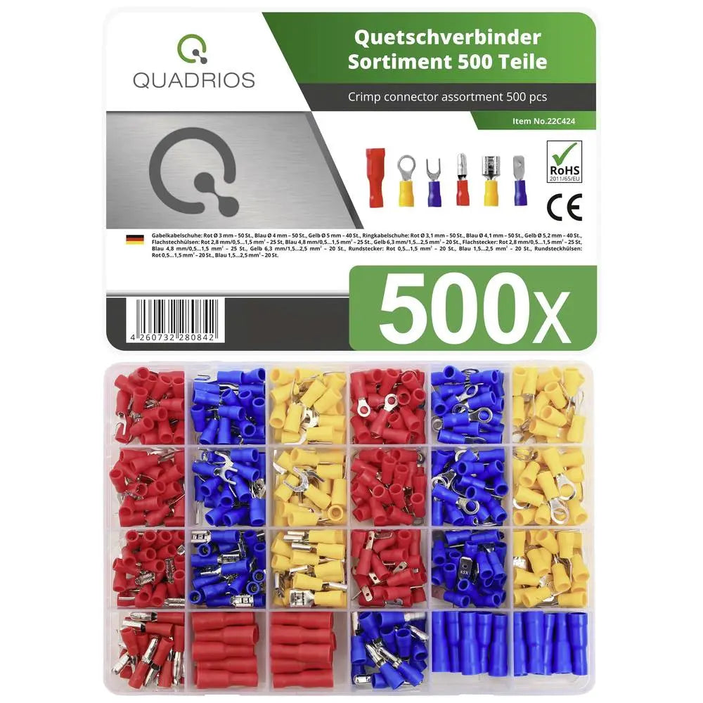B-Ware Quadrios Quetschverbinder Sortiment Crimpverbinder Set Rot Blau Gelb 500 Stück
