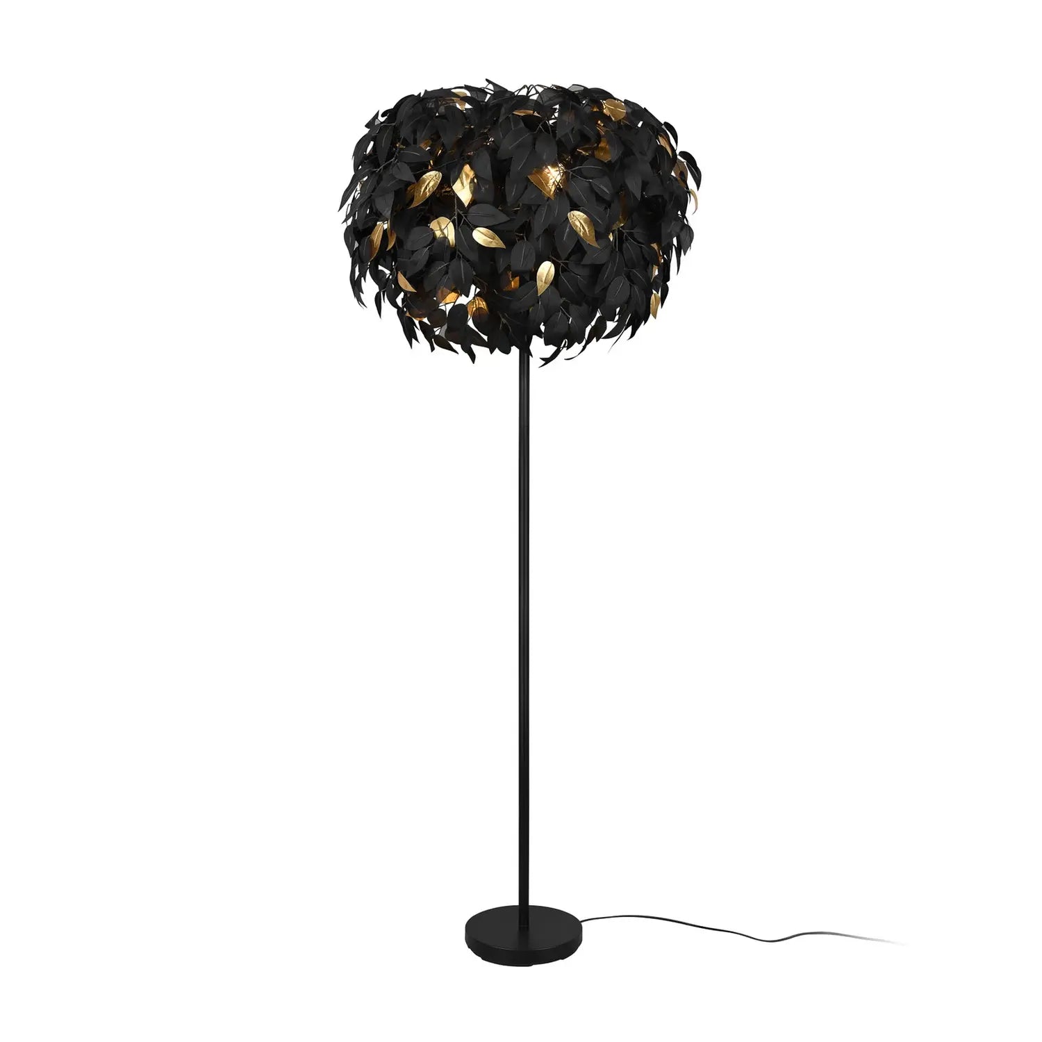 B-Ware Reality Stehlampe Stehleuchte Leavy Schwarz/Gold Kunststoff Metall H180cm Lampe