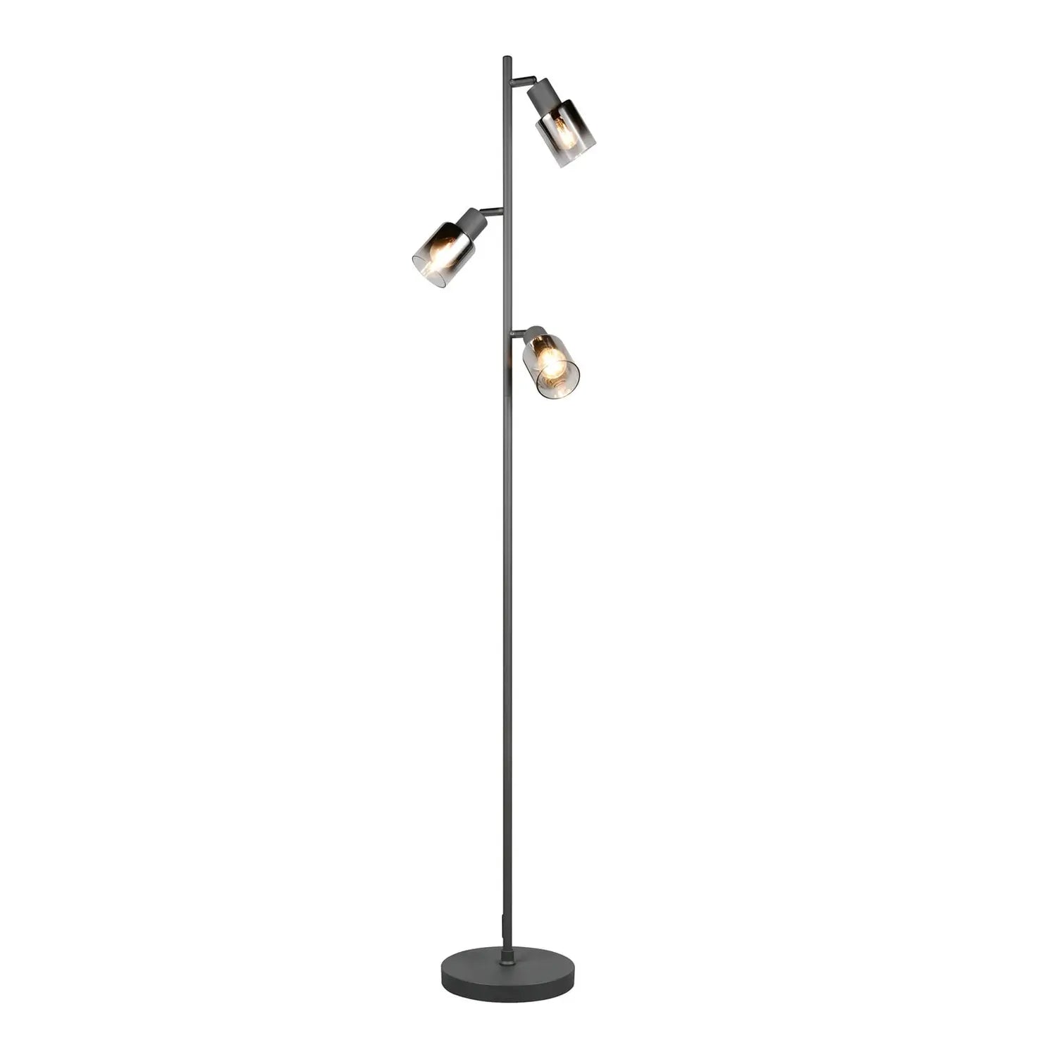 B-Ware Reality Stehleuchte Stehlampe Cadiz Schwarz Rauchgrau Metall Glas Schalter Kabel