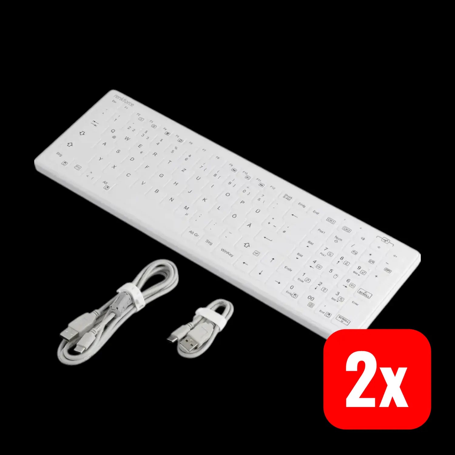 B-Ware Renkforce Tastatur Keyboard Usb Hygiene Qwertz Weiß Silikonmembran Kabel 2 Stück