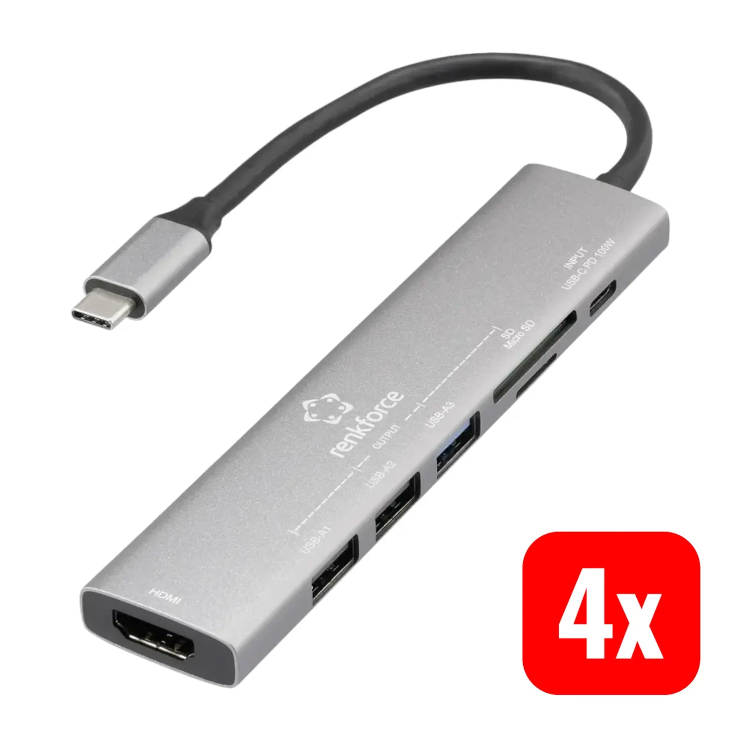 B-Ware Renkforce Usb C Dockingstation Hub Universal Kartenleser Grau Hdmi 4 Stück