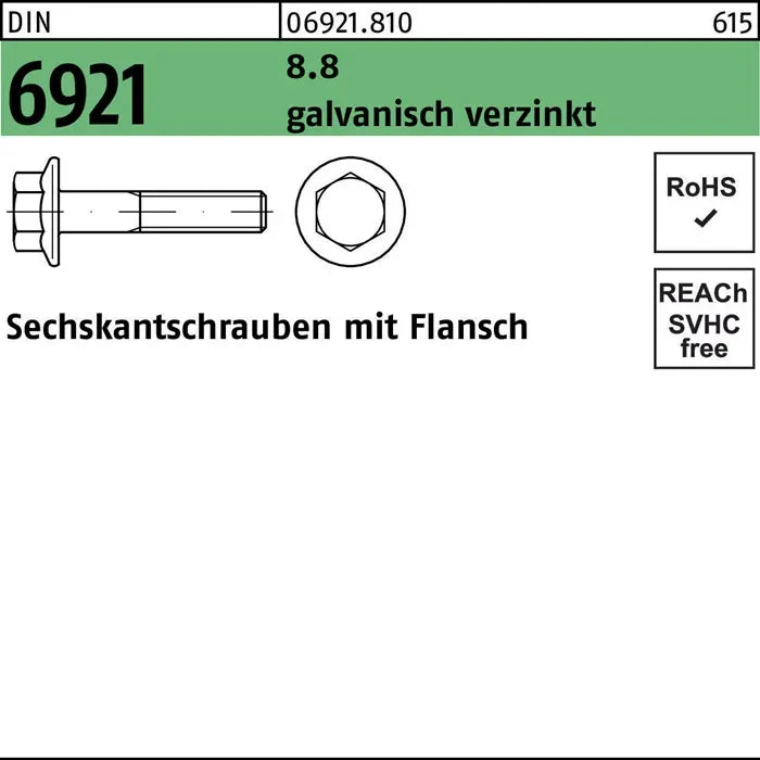 B-Ware Reyher Sechskantschraube Flanschschraube Din6921 Stahl 8.8 M12x45 Verzinkt 100st